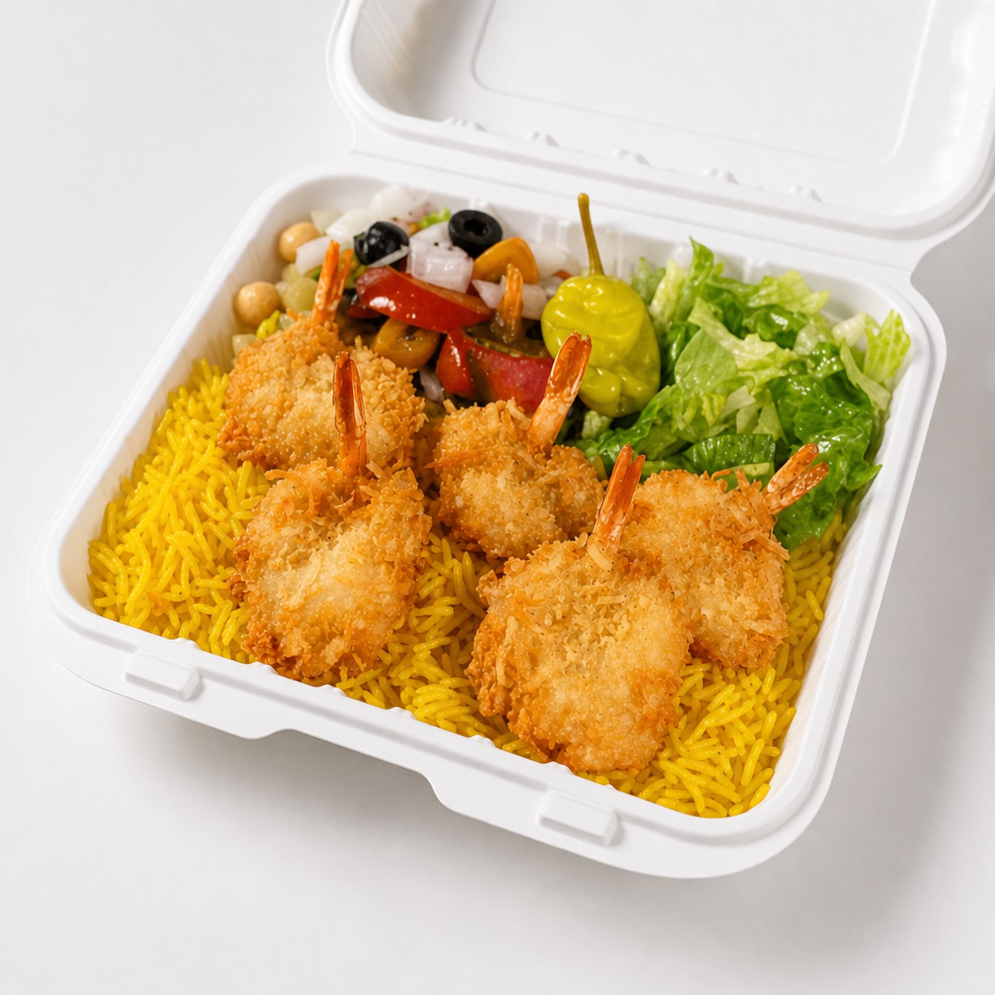 Jumbo Shrimp with Rice & Salad