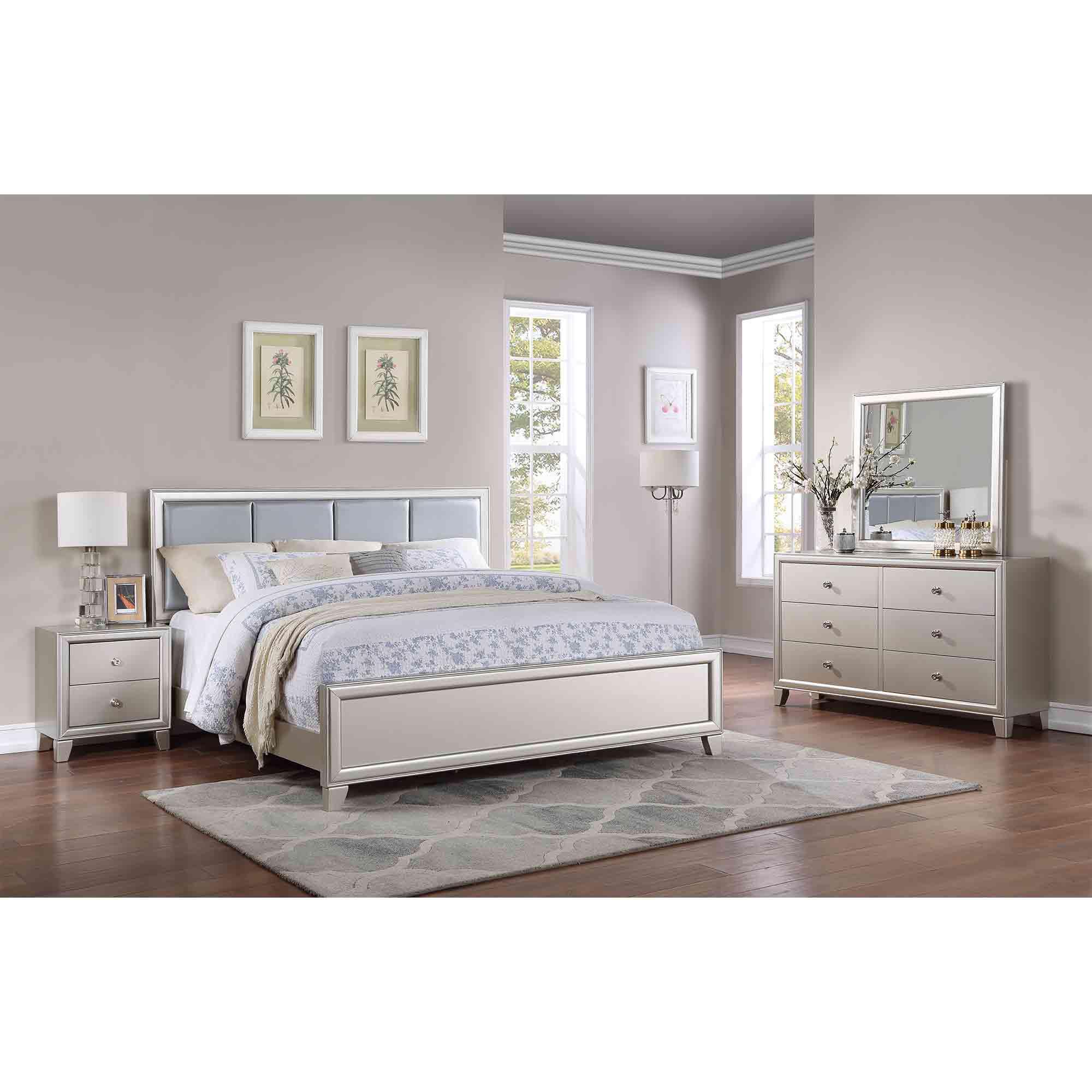 Queen Omni Bed - Champagne w/Dresser, Mirror, Nightstand