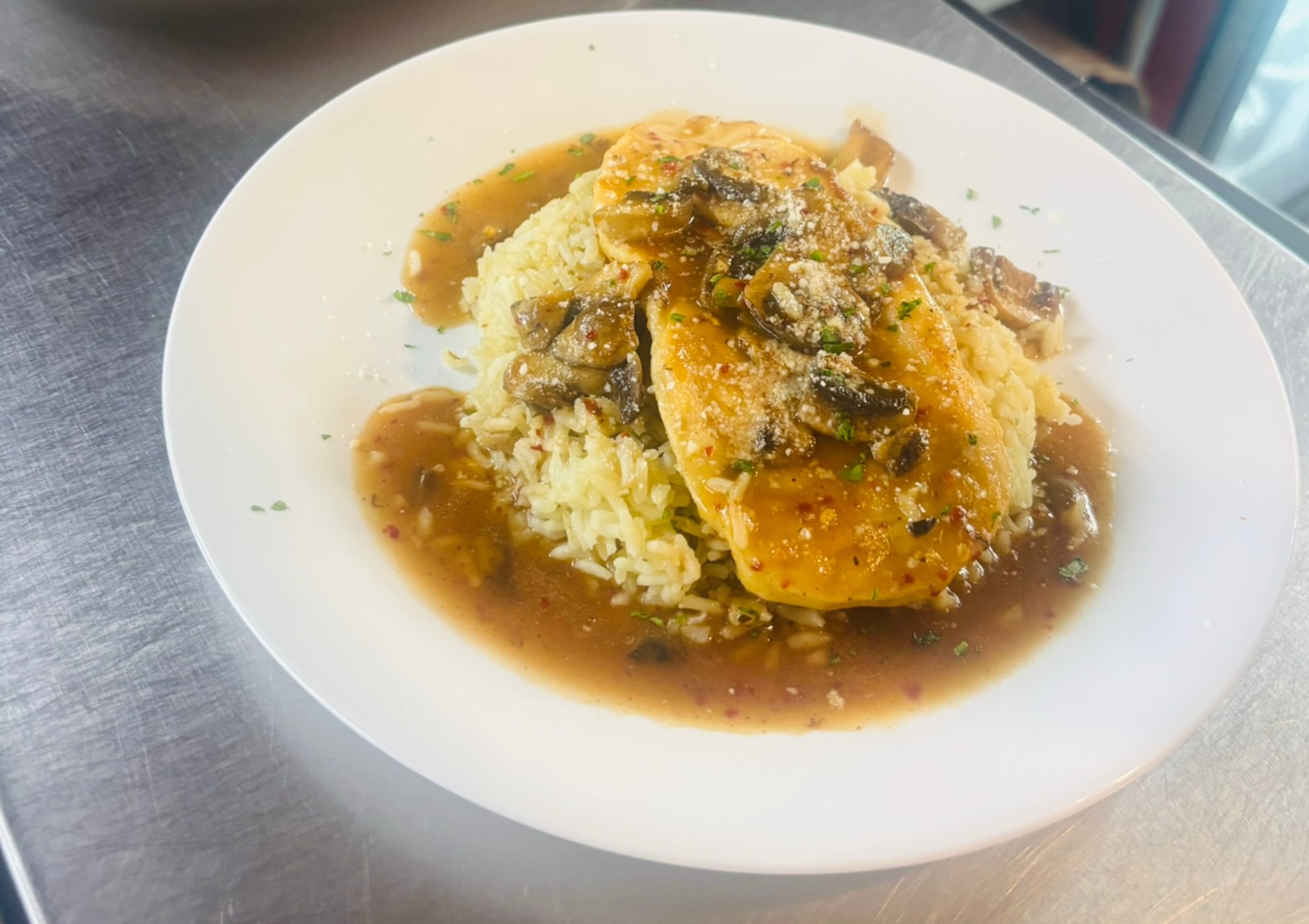 7. Chicken Marsala over white rice