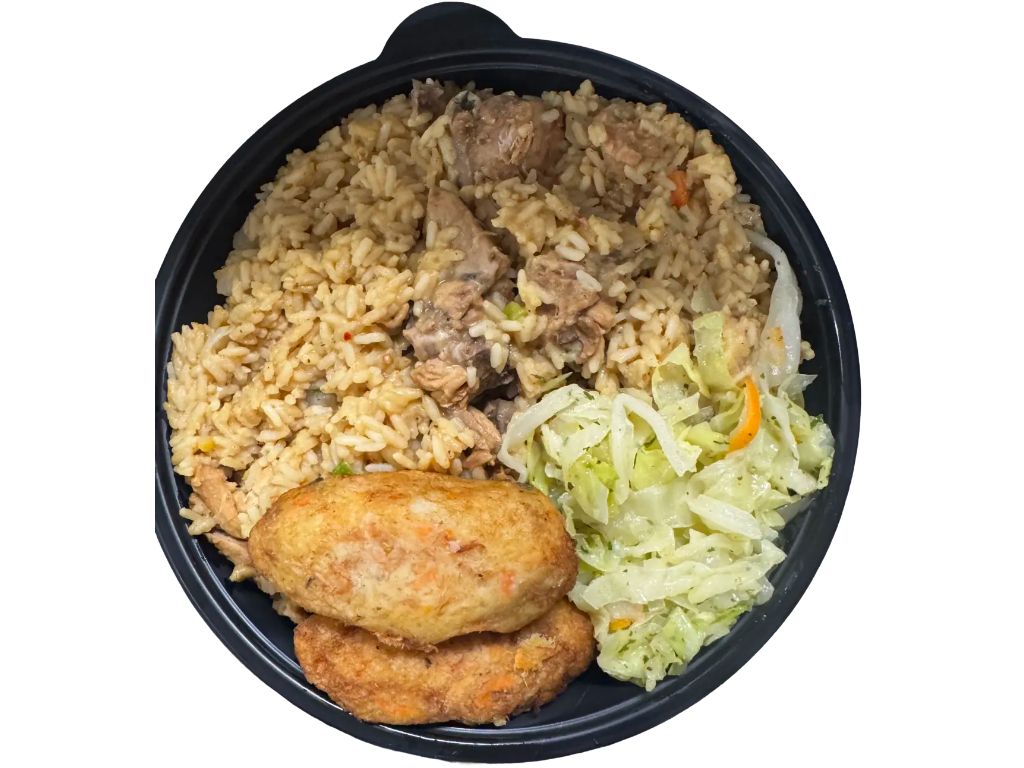 Guyanese Cookup Rice W/2 Cod Fishcakes