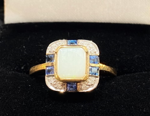 Opal, Sapphire And Diamond Ring