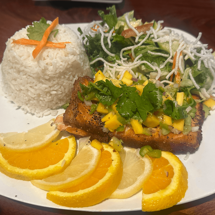 Sticky Glazed Salmon & Mango Salsa