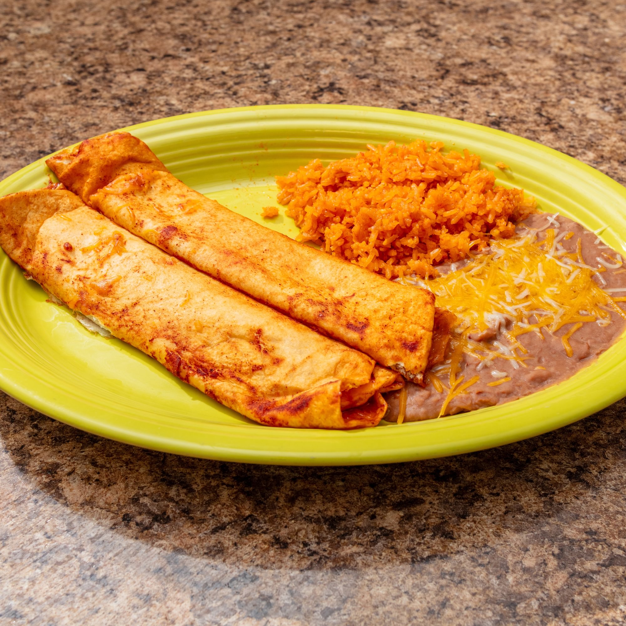 2 Beef Enchiladas Rice & Beans