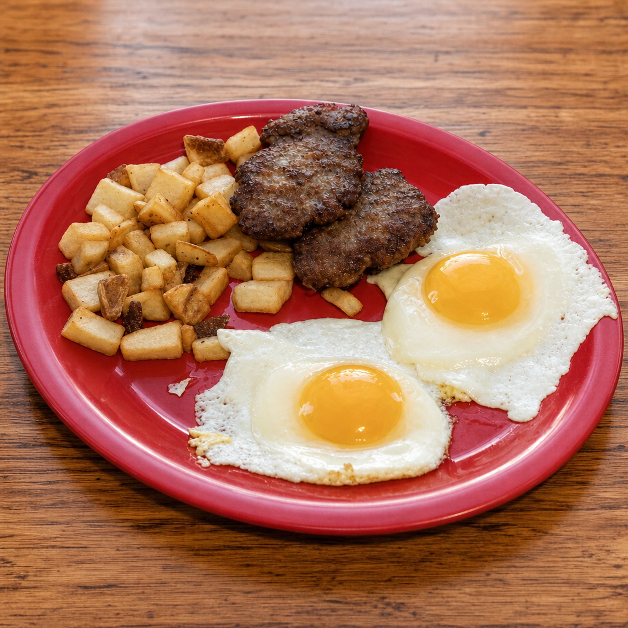 2 Eggs, Hash Browns, Bacon or Sausage & Toast
