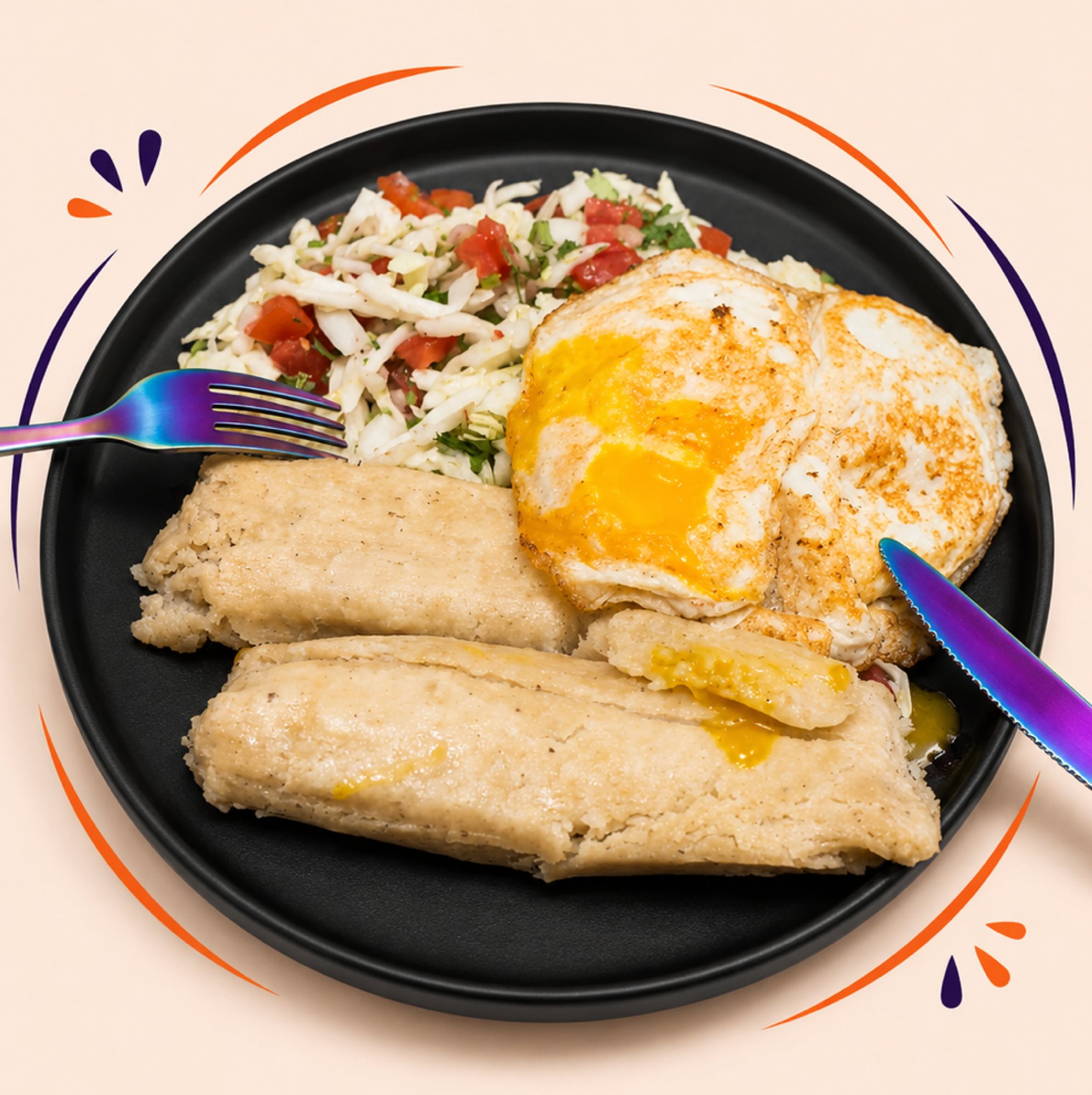 Tamales 2 Con 2 Huevos Y Ensalada De Repollo