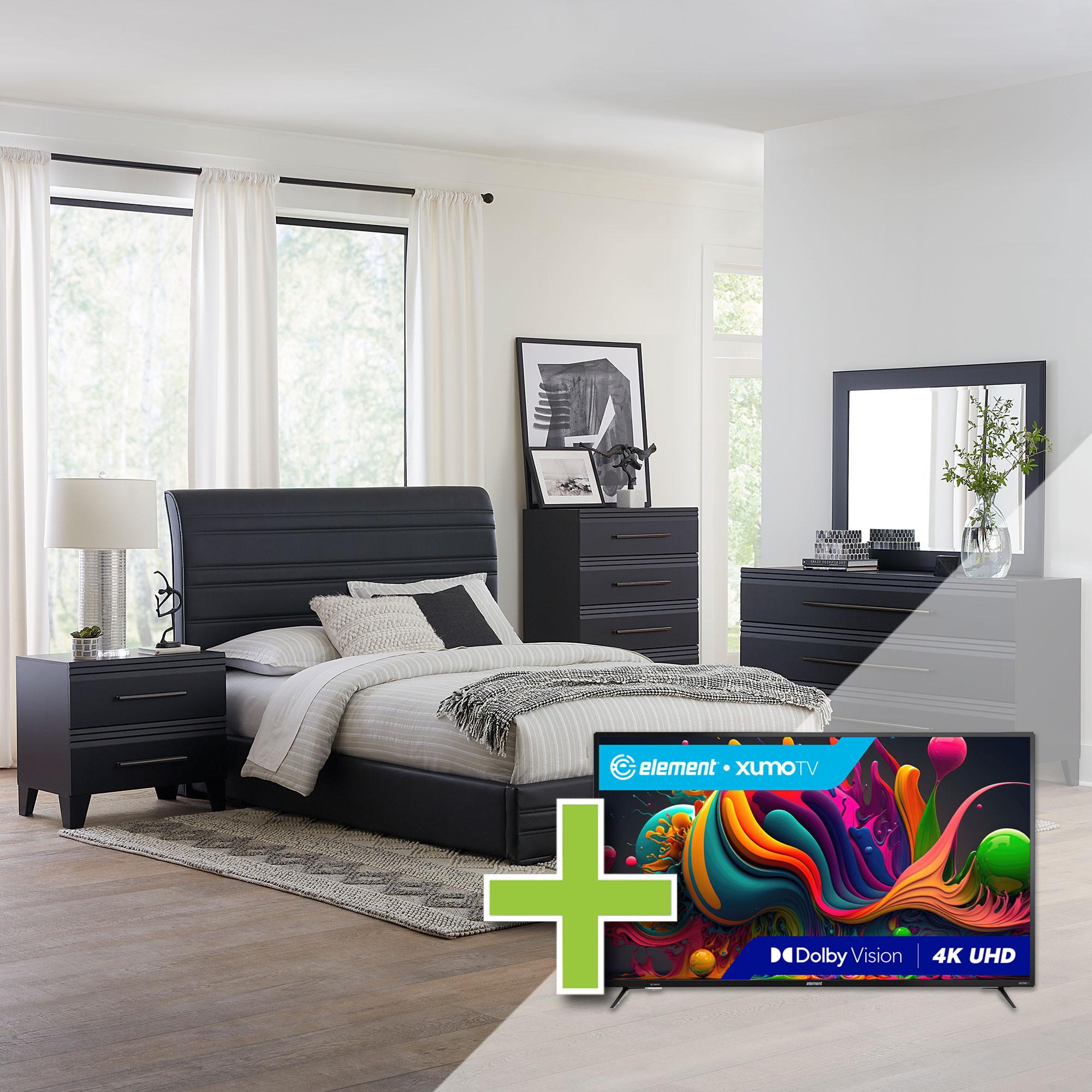 Queen Domestica Bed w/Chest, Dresser, Mirror, Nightstand + 55" Element TV