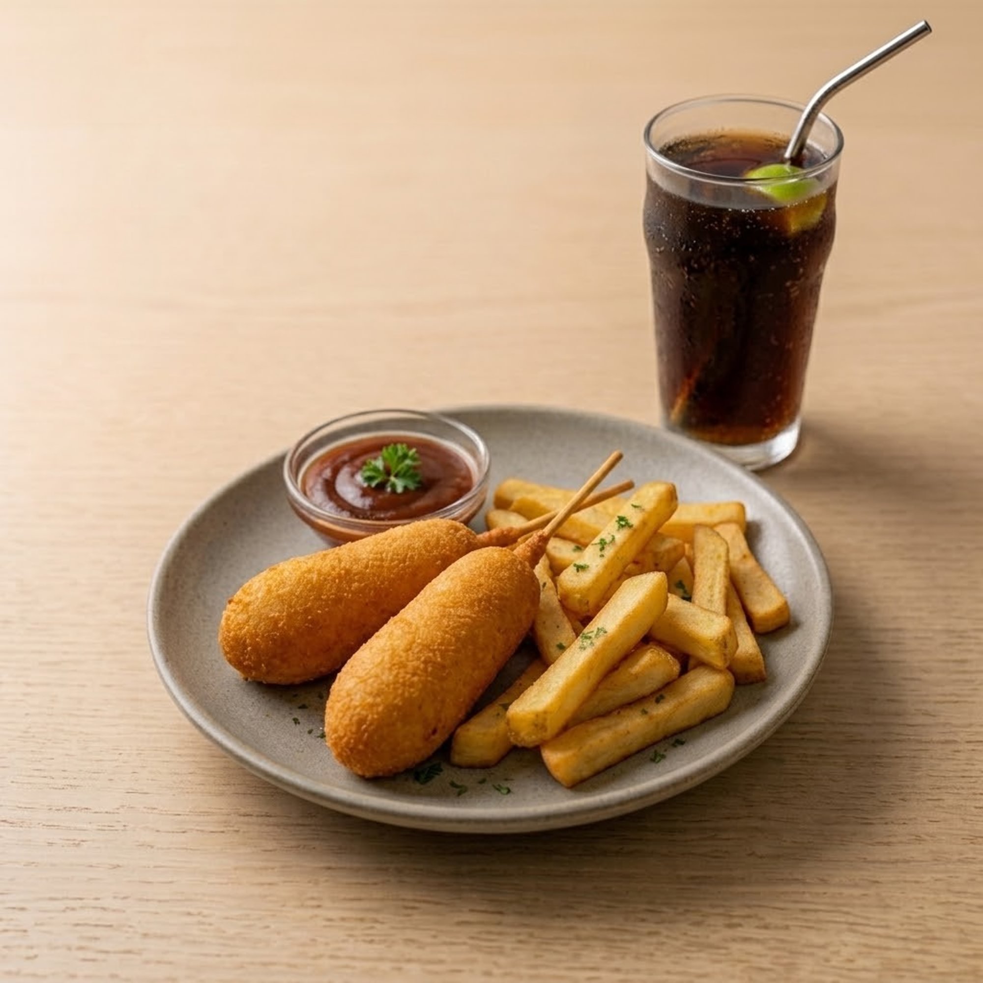 Chicken Corn Dogs, Fries & Soft Drink