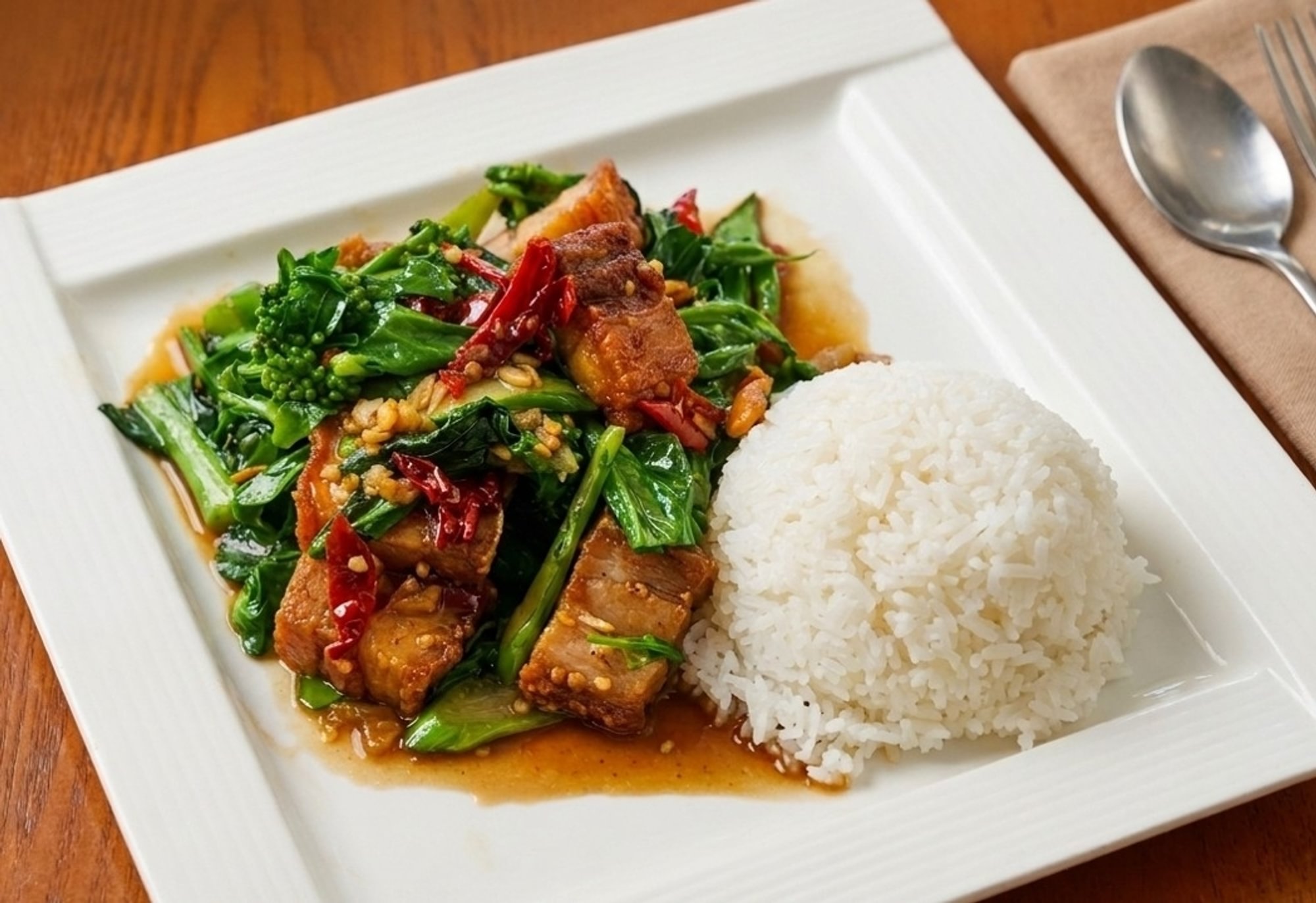 Pad Ka Nah Moo Krob