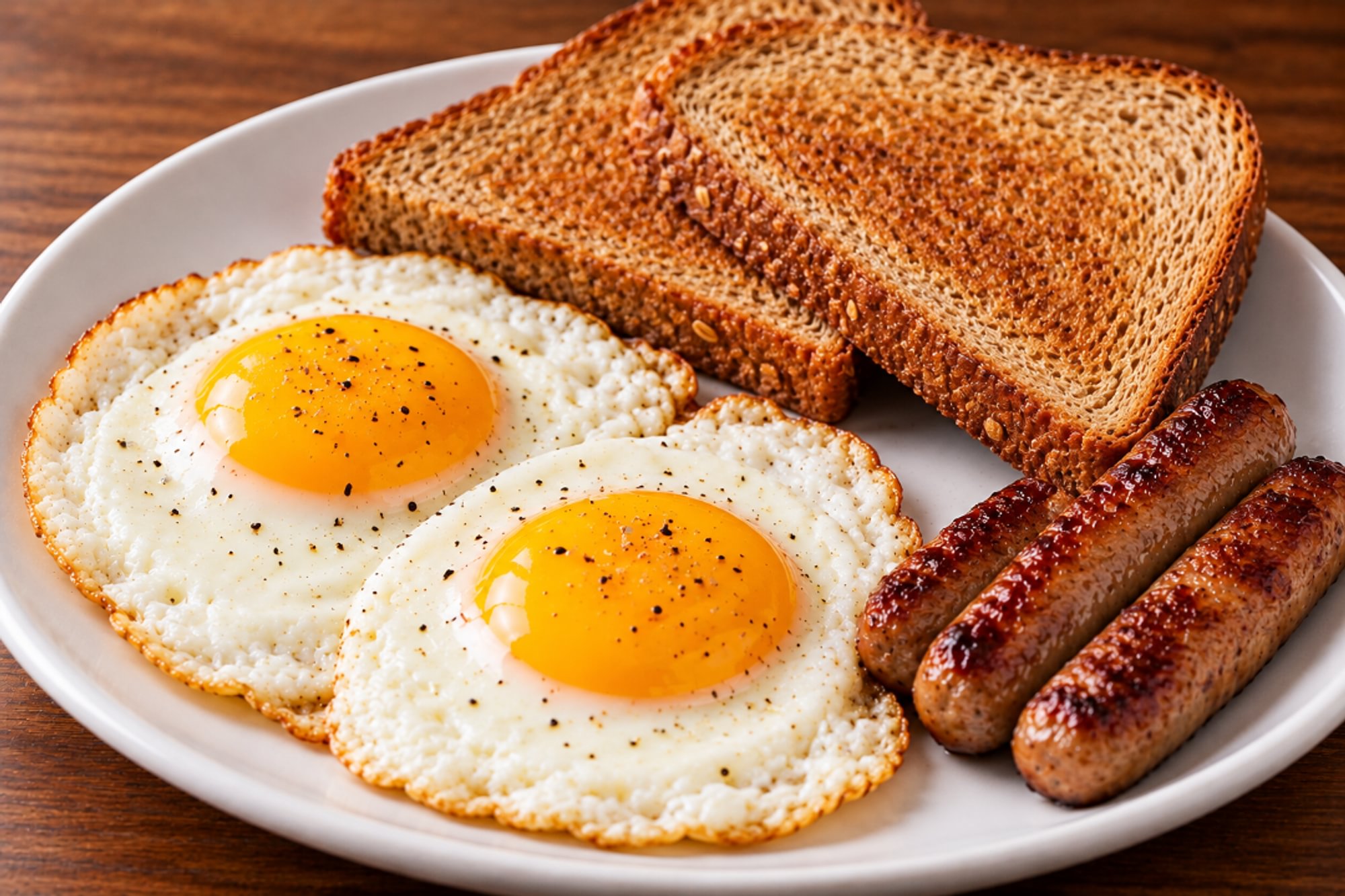 Simple Breakfast - 2 Eggs, Bacon or Sausage,  & Toast
