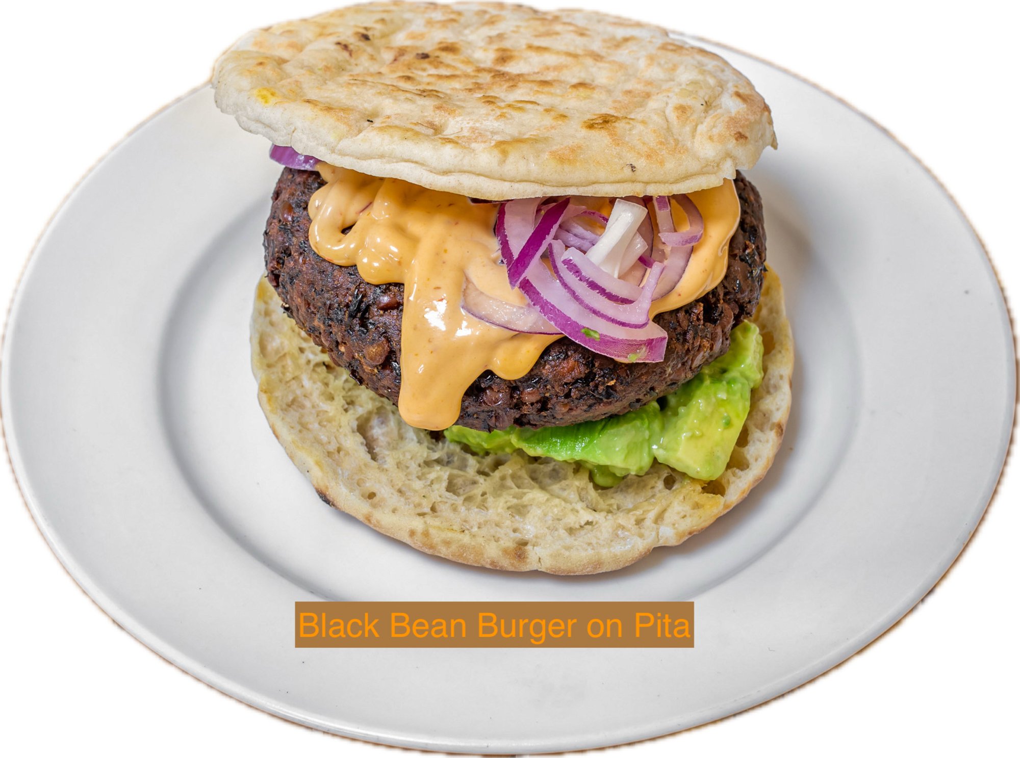 Black Bean Falafel Burger Avocado Hummus, Chipotle Mayonnaise & Pickled Onions (V)