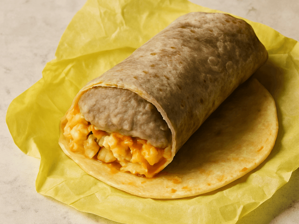 Sausage, Eggs, Papas, Cheese Burrito