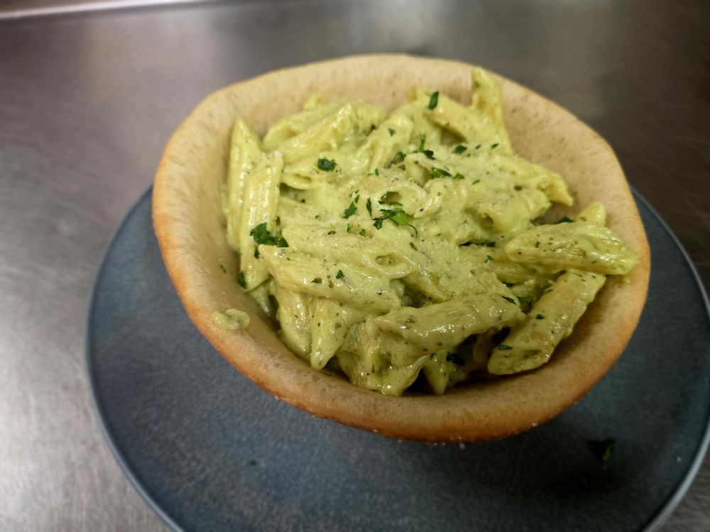 Pesto Pasta Bread Bowl