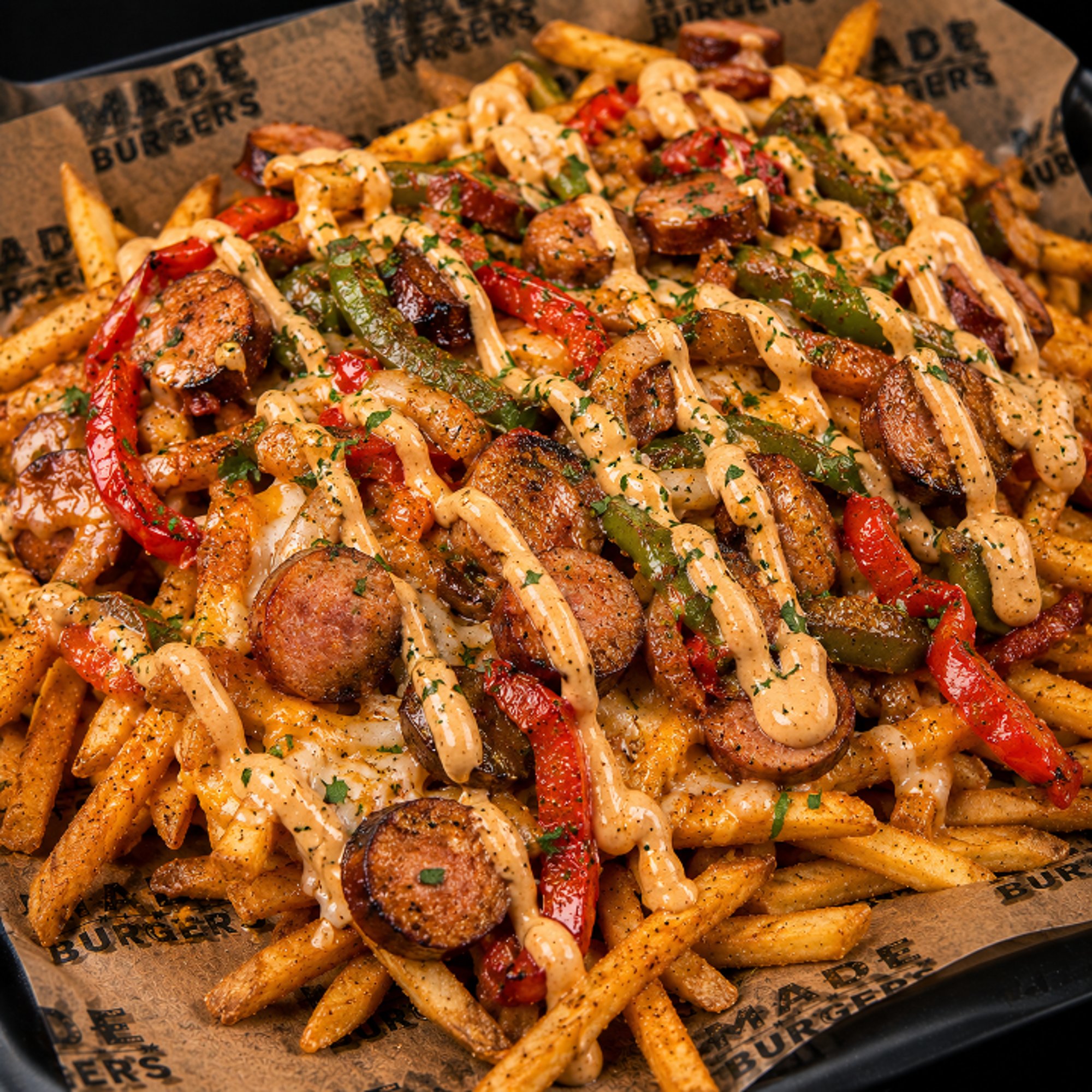 CAJUN CHICKEN SAUSAGE LOADED FRIES