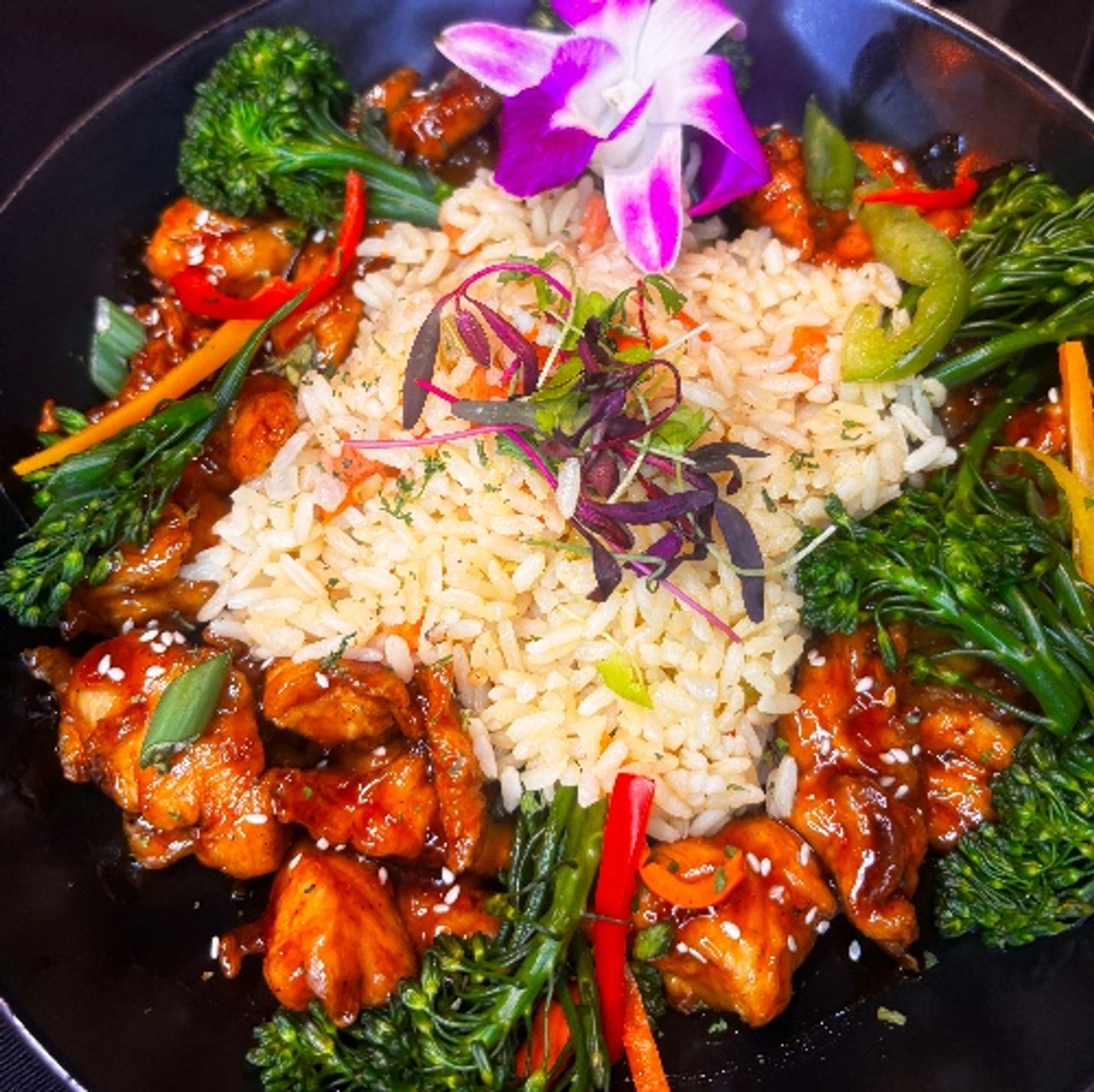 Bourbon-Glazed Chicken with Broccolini and Garden Vegetables Bowl