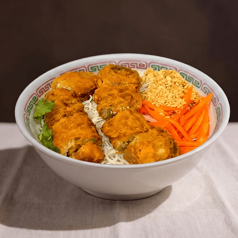 Vietnamese Egg Rolls Over Rice Noodle Salad