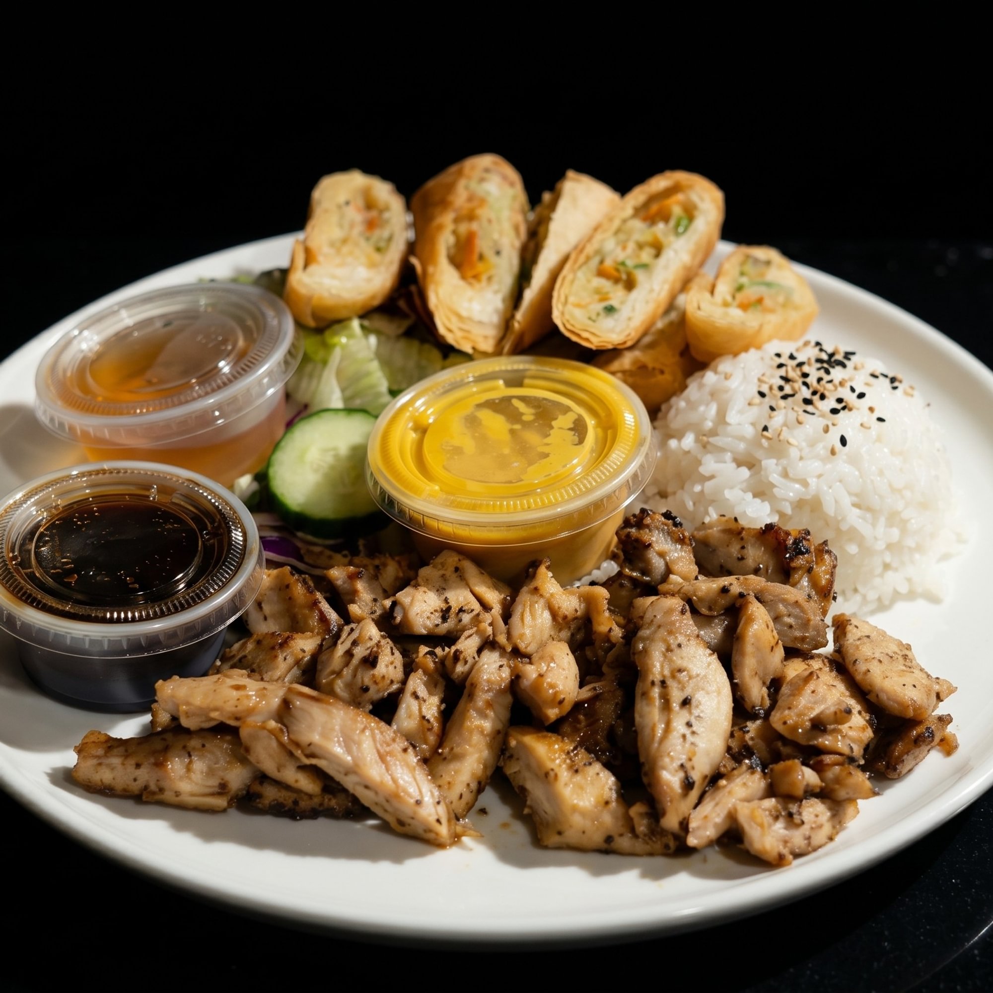 119. Chicken & Egg Roll Teriyaki Plate