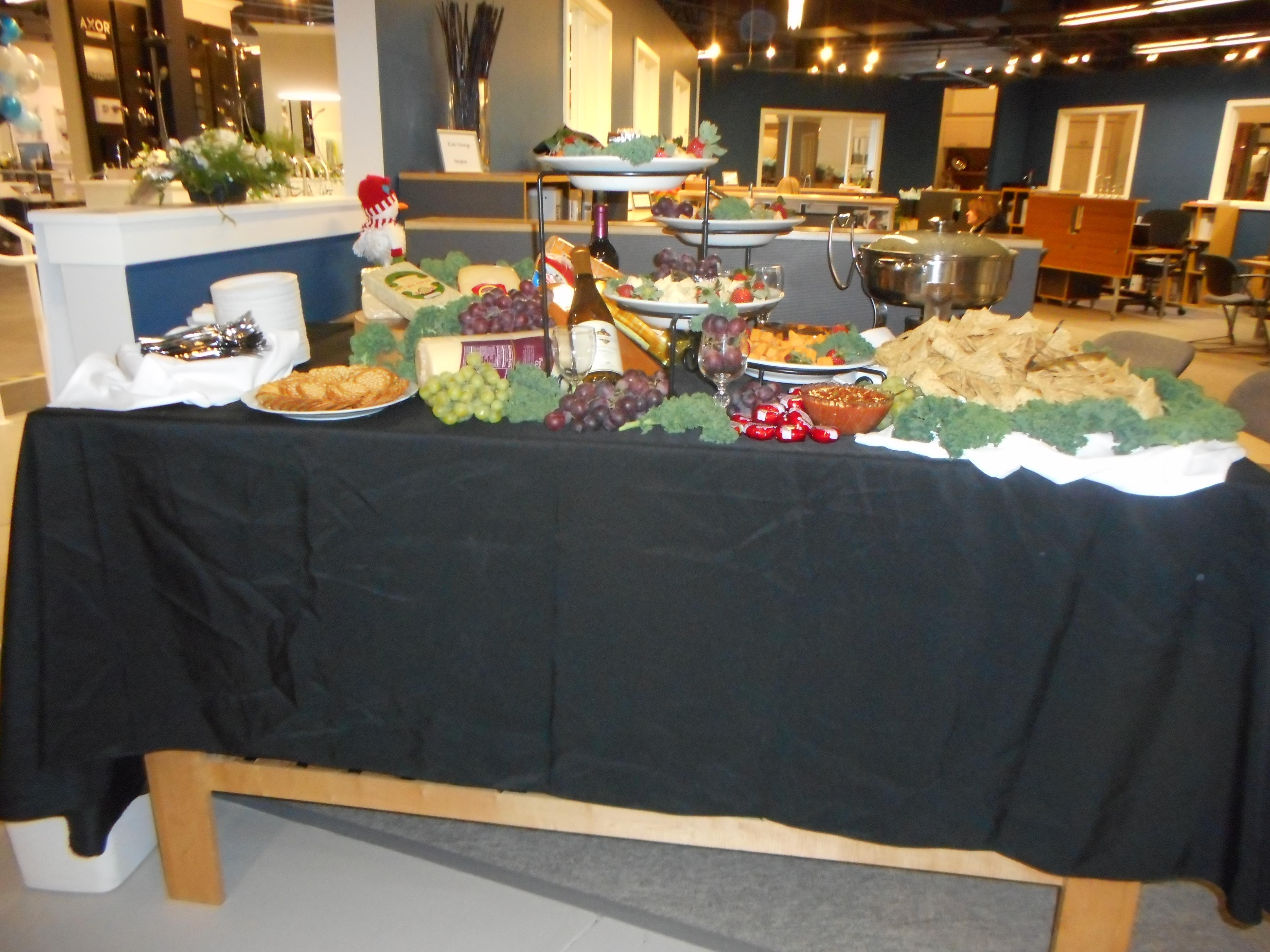 Gourmet cheeses and crackers with spinach-artichoke dip!  Display 1