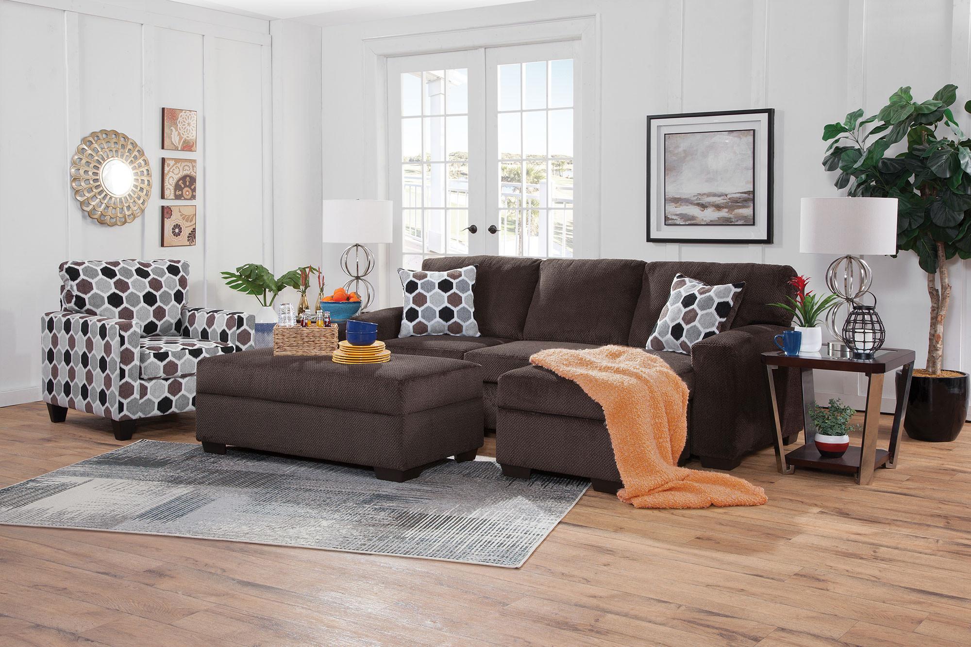 Dakota Sofa Chaise w/ Ottoman & Accent Chair - Brown