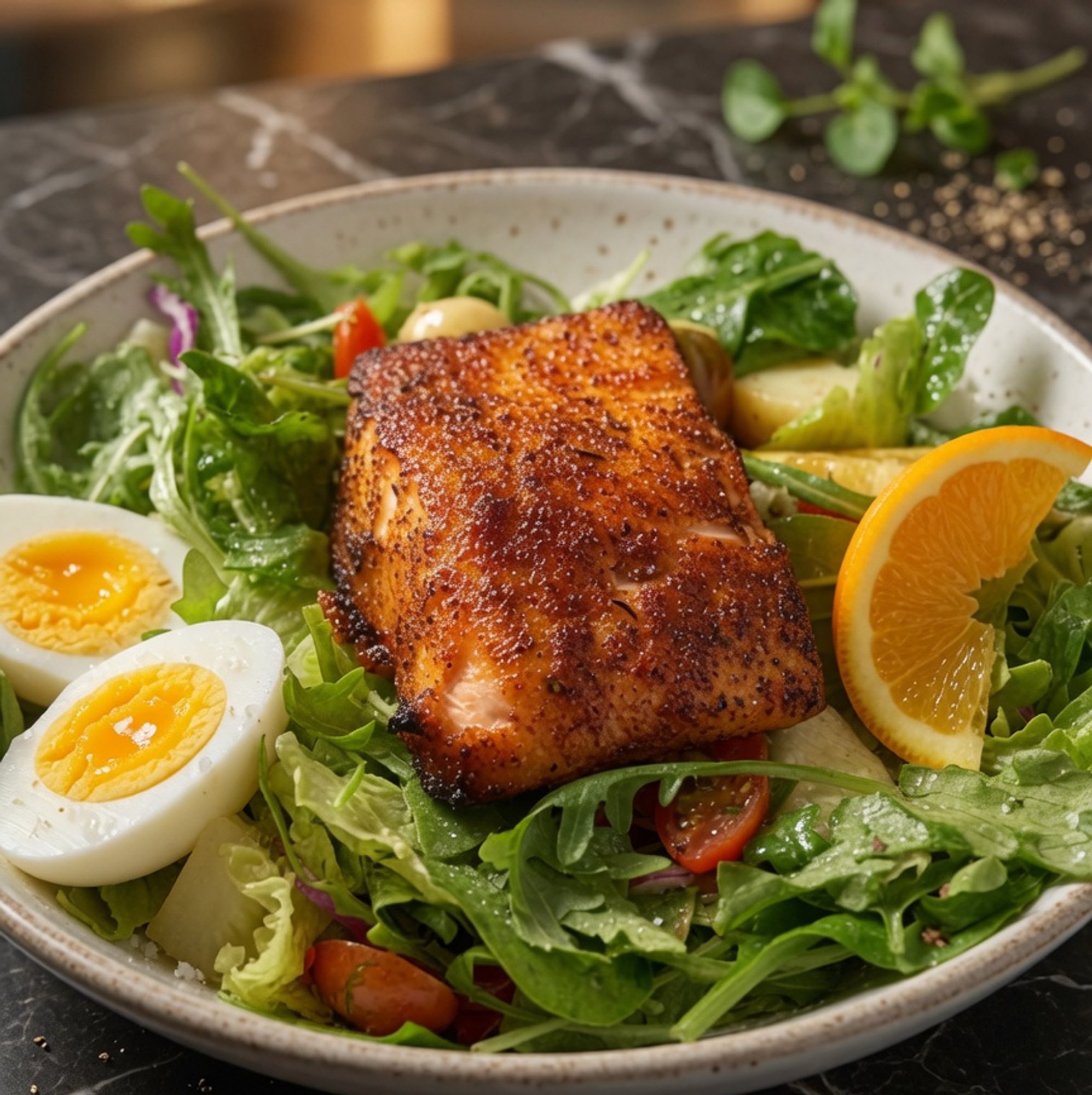 Spring mix Salad with Grilled Salmon