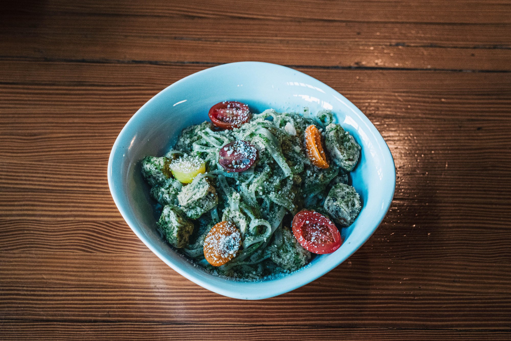 Creamy Chiggen Pesto Fettuccine