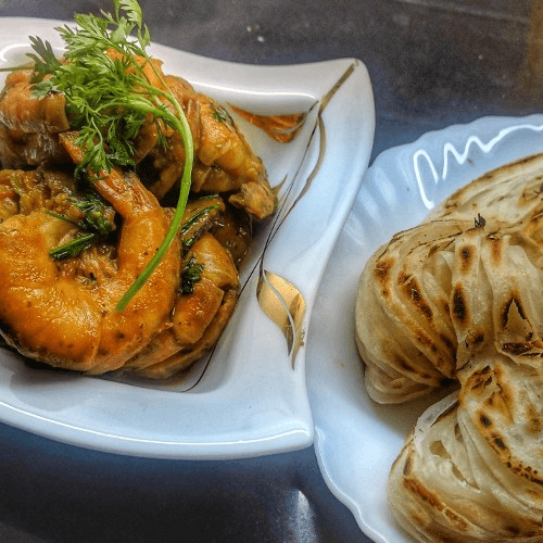 Kerala Paratha with Shrimp Curry