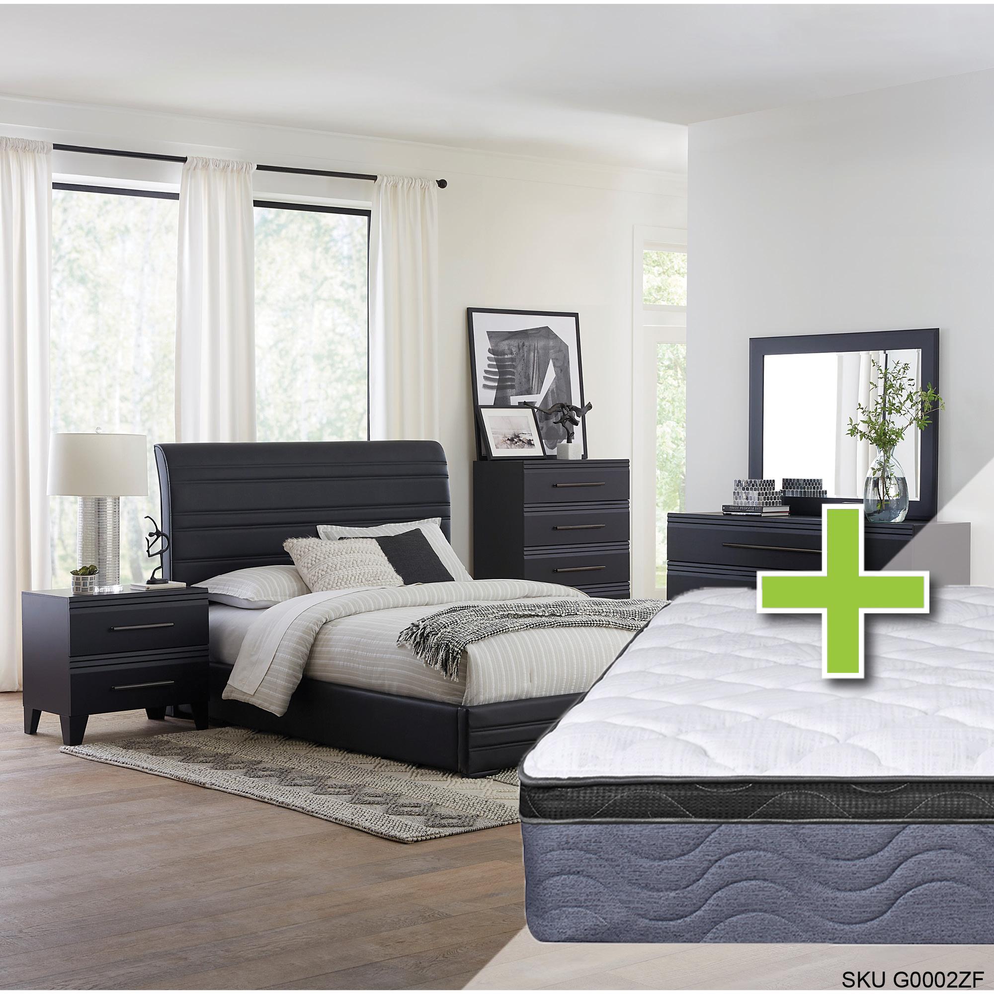 Queen Domestica Bed w/9.5" Tight Top Extra Firm Memory Foam Mattress & Chest, Dresser, Mirror, Night