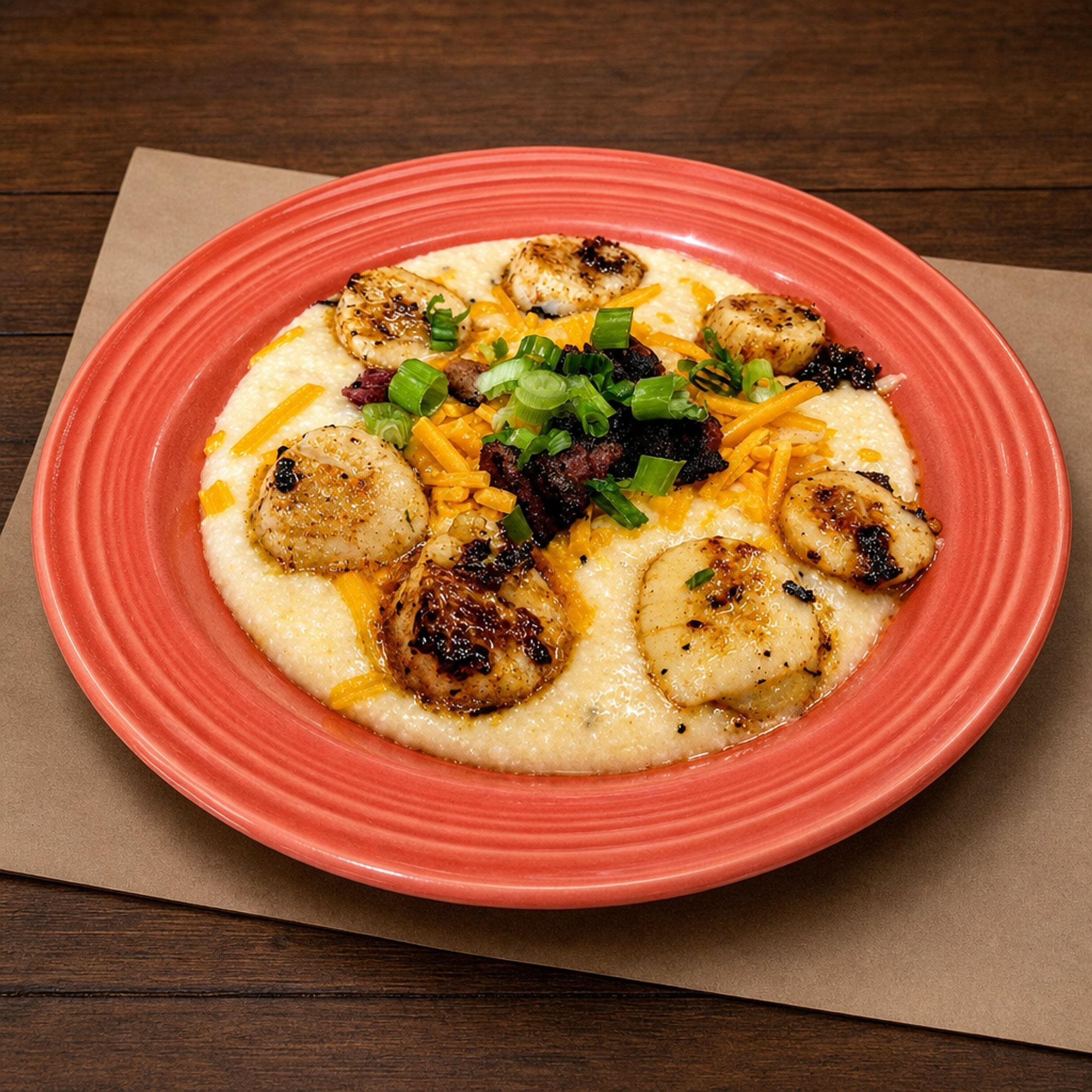 Cajun Scallops w/ Tasso Cheese Grits