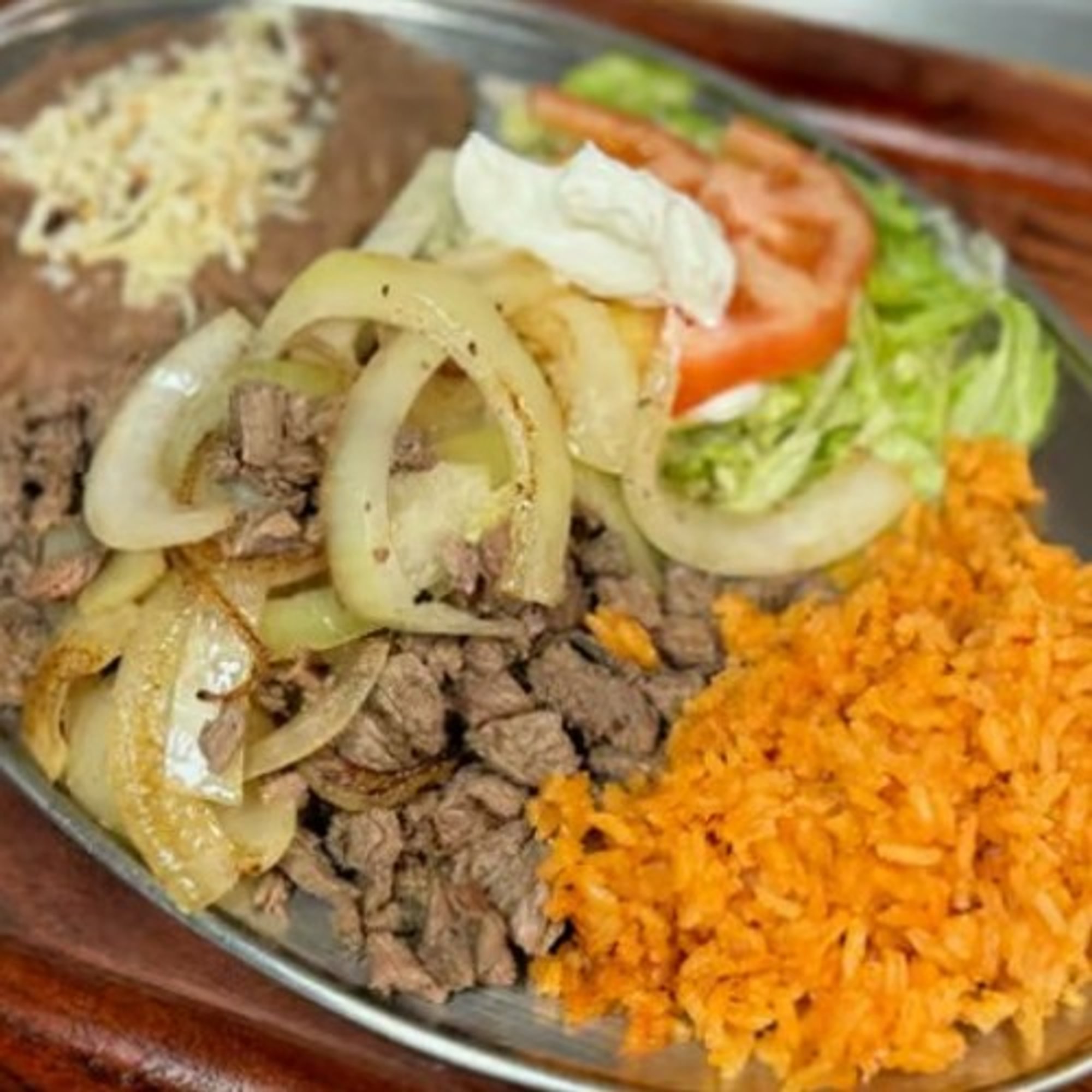 Asada Fajita Plate with Rice & Beans