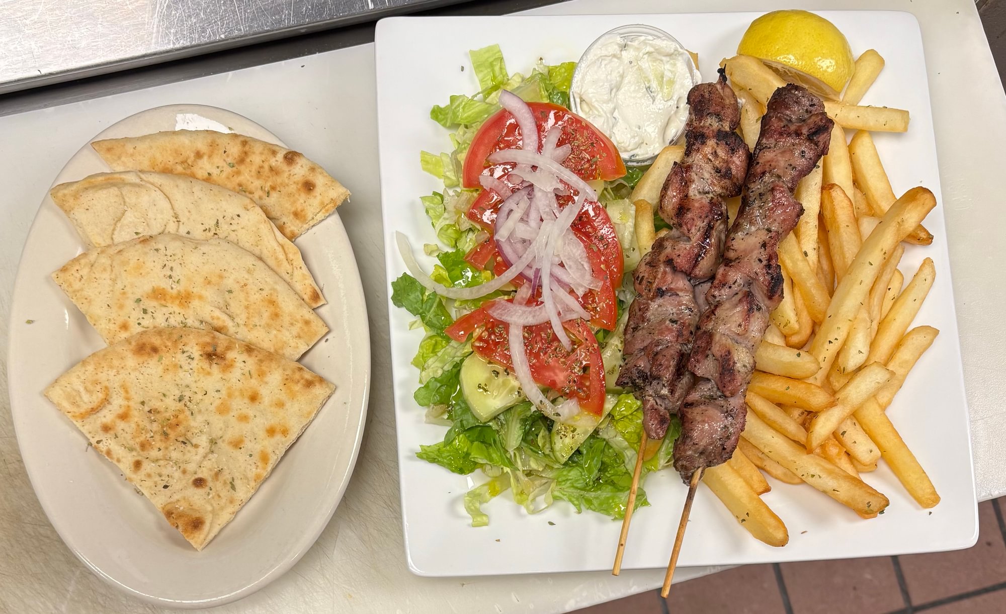 Pork Souvlaki plated