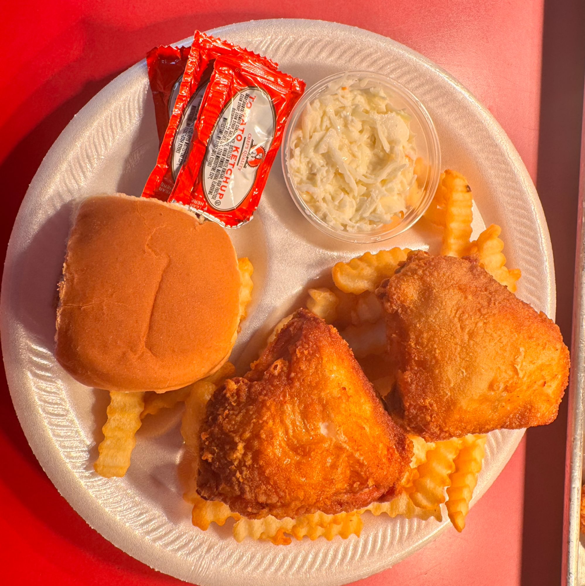 2 PC Thigh Dinner Includes Fries, Slaw & Roll