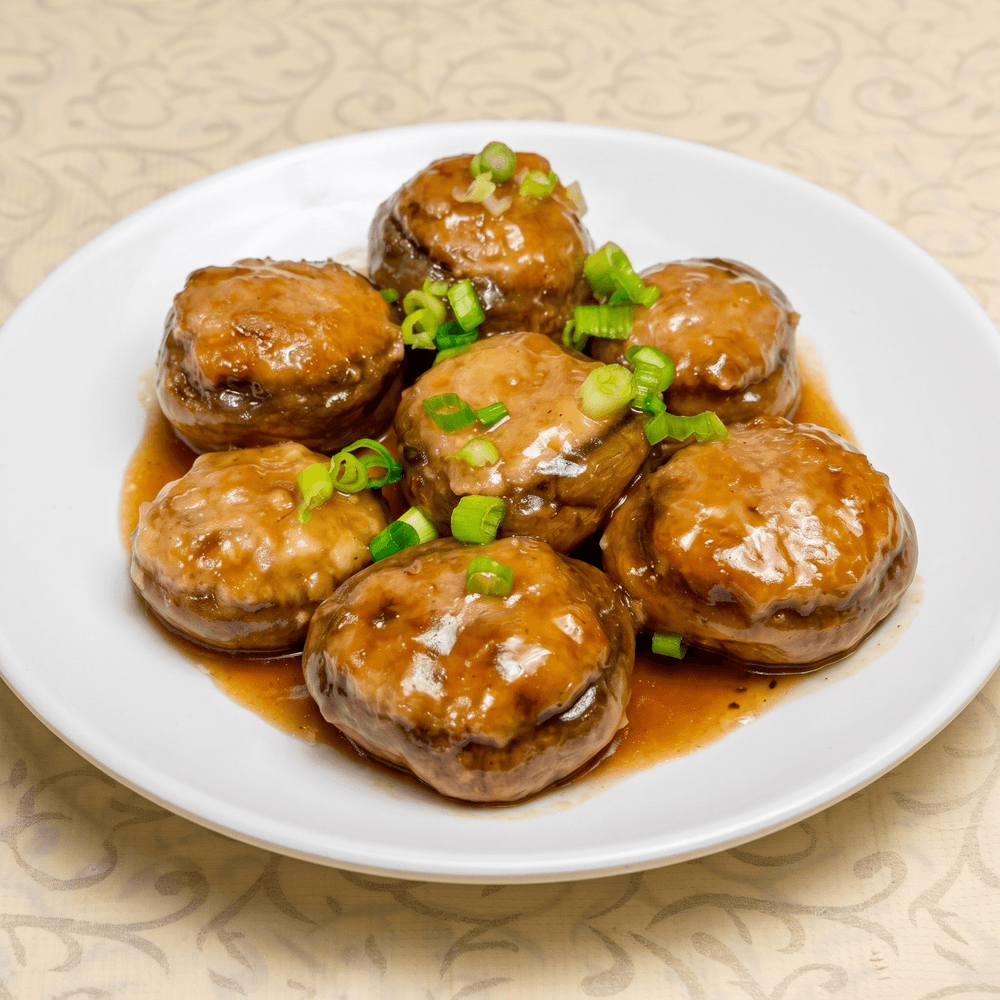 百花煎釀蘑菇 [Stuffed Mushroom Caps with Pork & Shrimp] Lunch