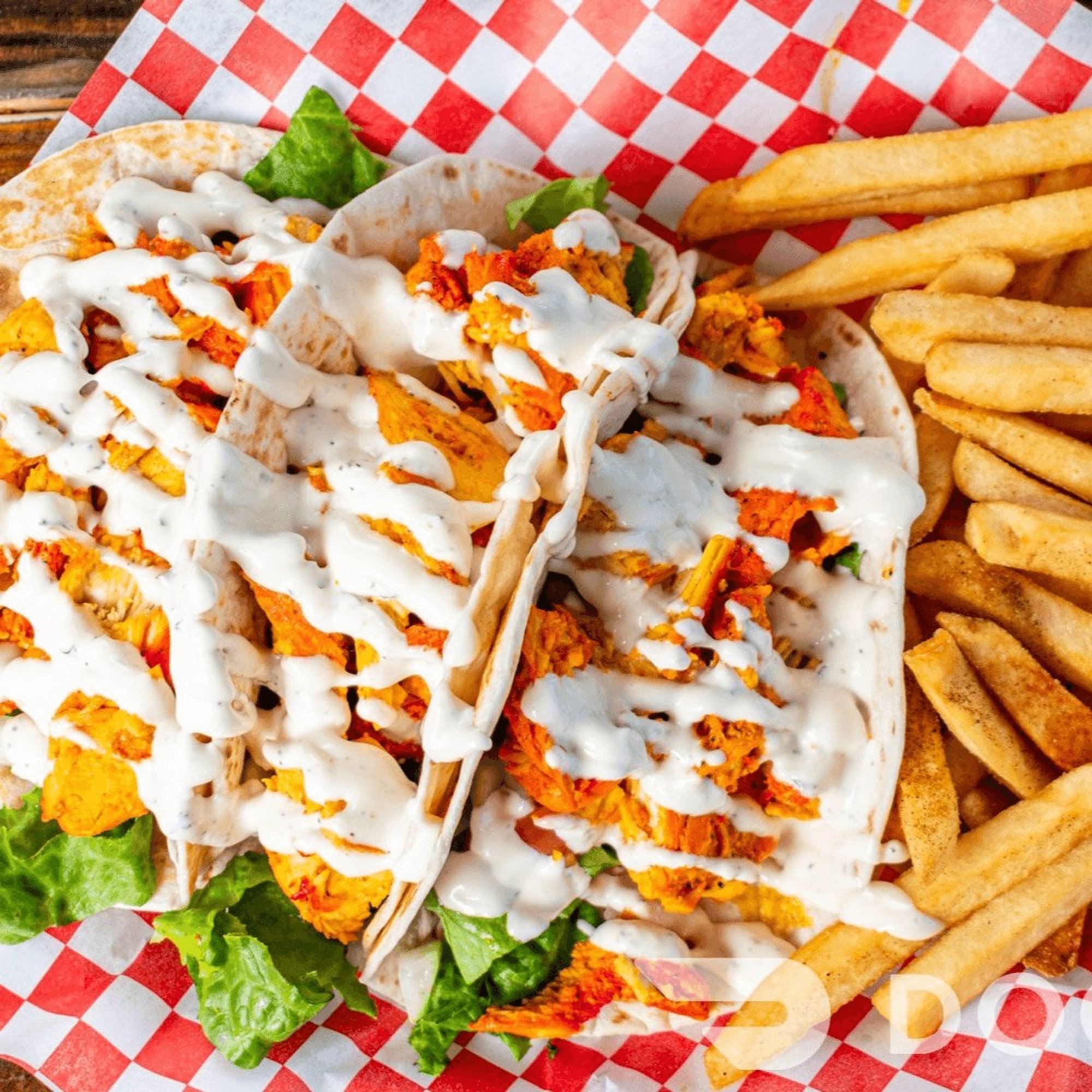 Three Chicken Tacos with Fries