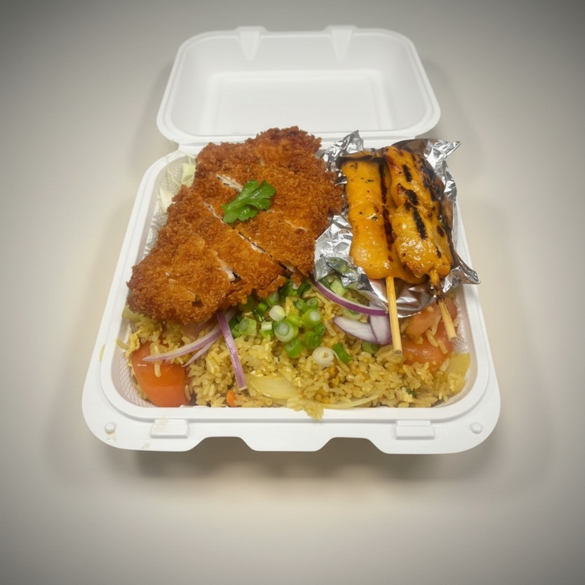 Curry Fried Rice, Katsu Chicken, Chicken Satay