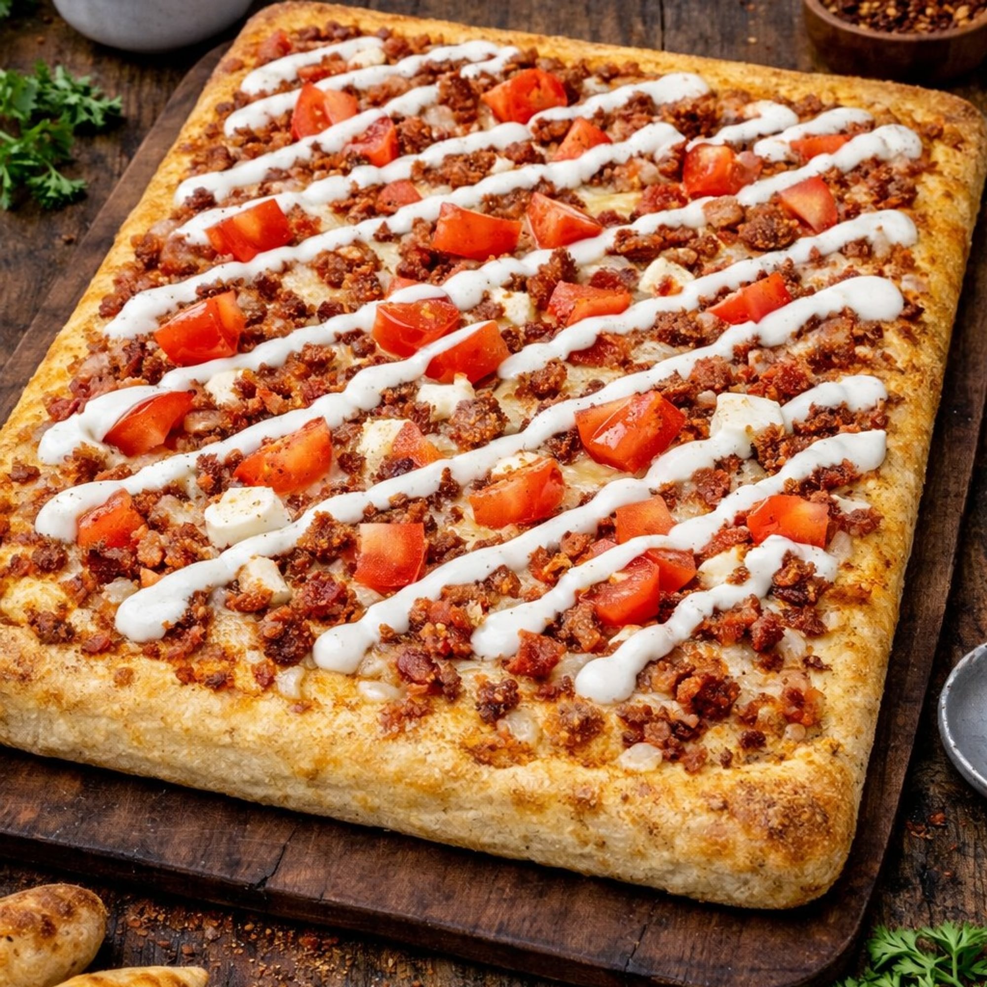 Sicilian Tomato Bacon Ranch Pizza
