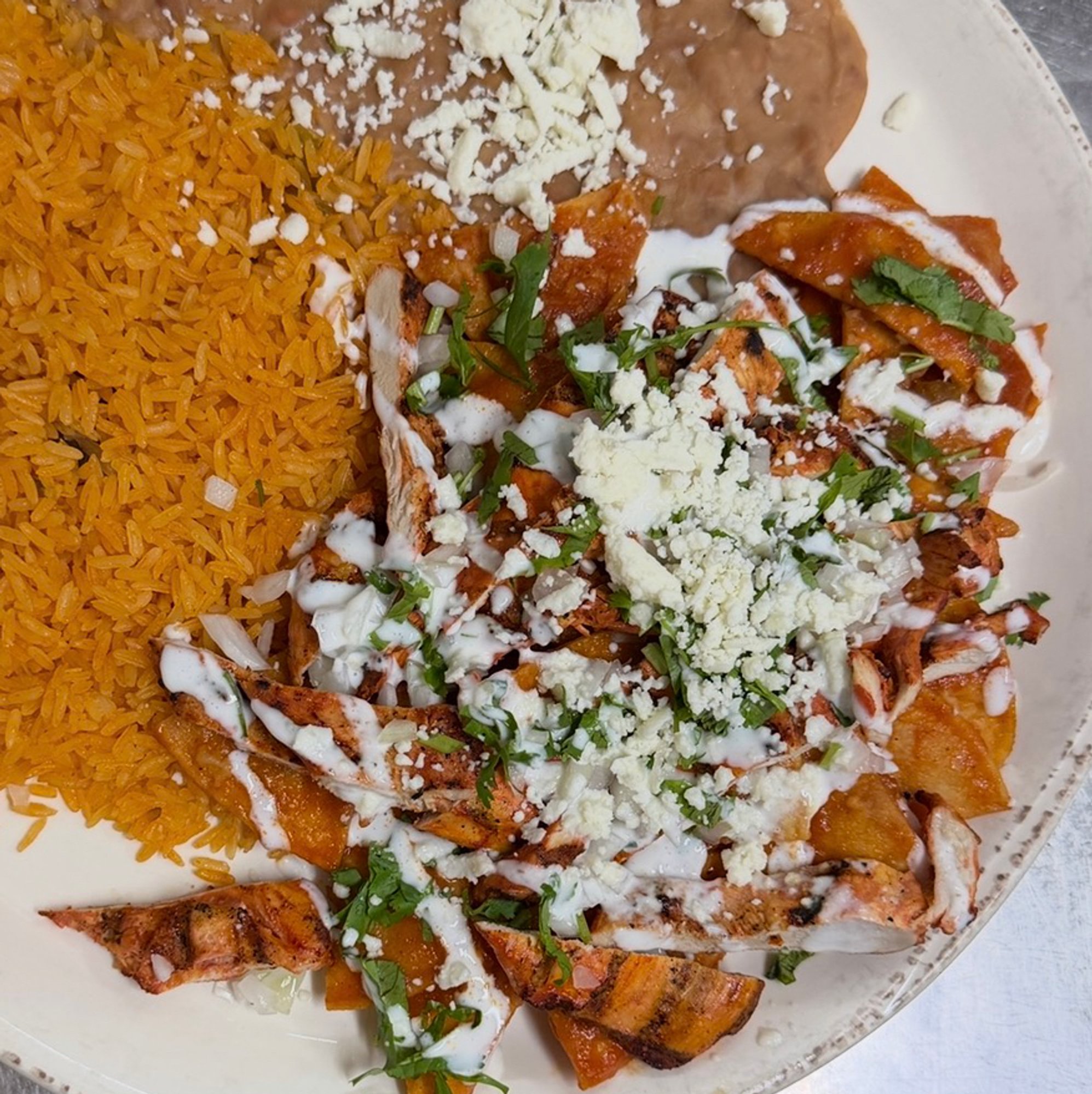 (L) Chilaquiles Grill Chicken