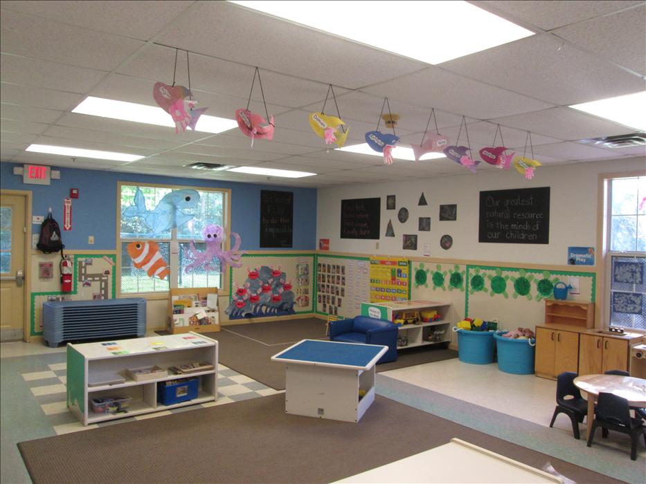 Our Discovery Preschool classroom decorated for the ocean theme!