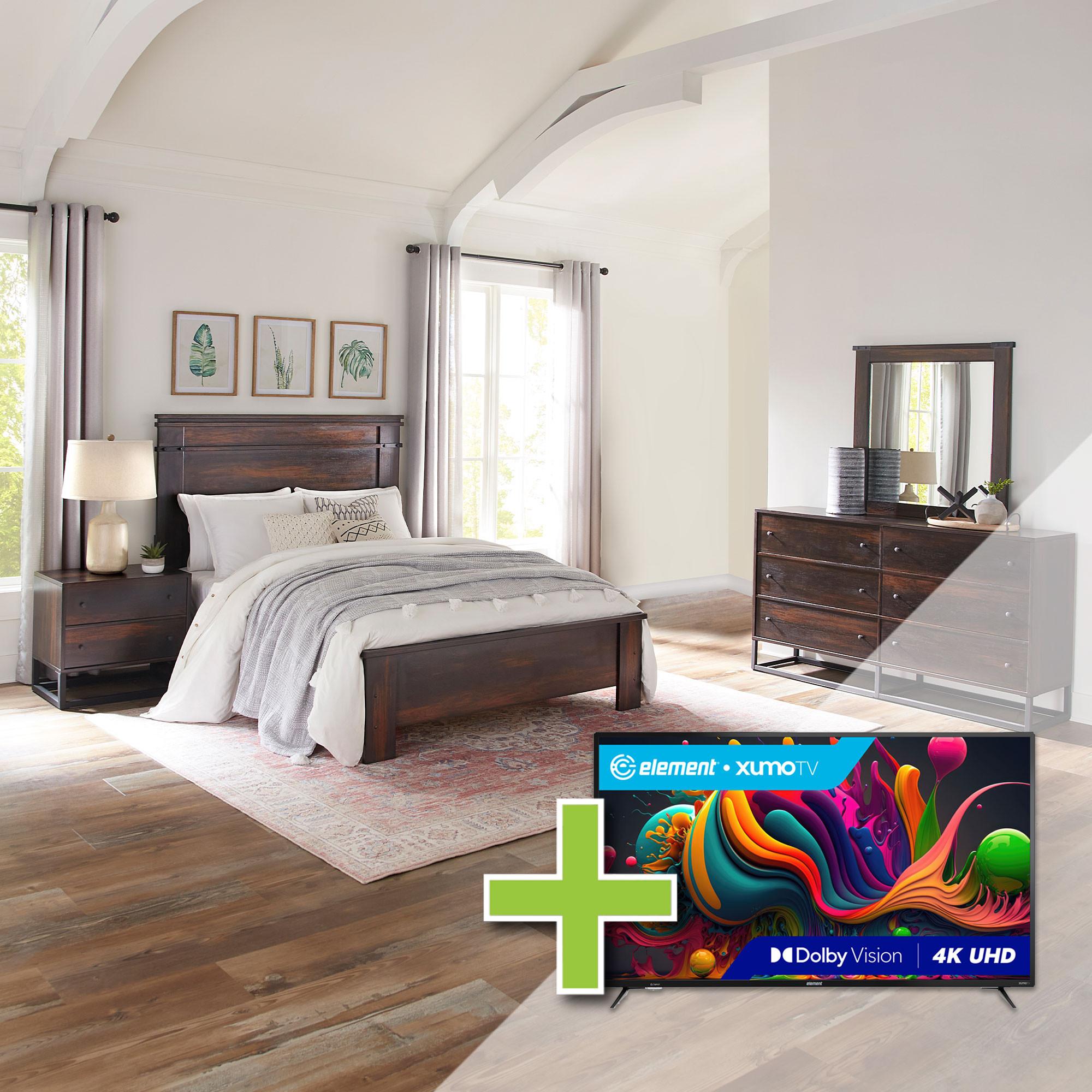 Queen Wallace Bed w/Dresser, Mirror, Nightstand + 55" Element TV
