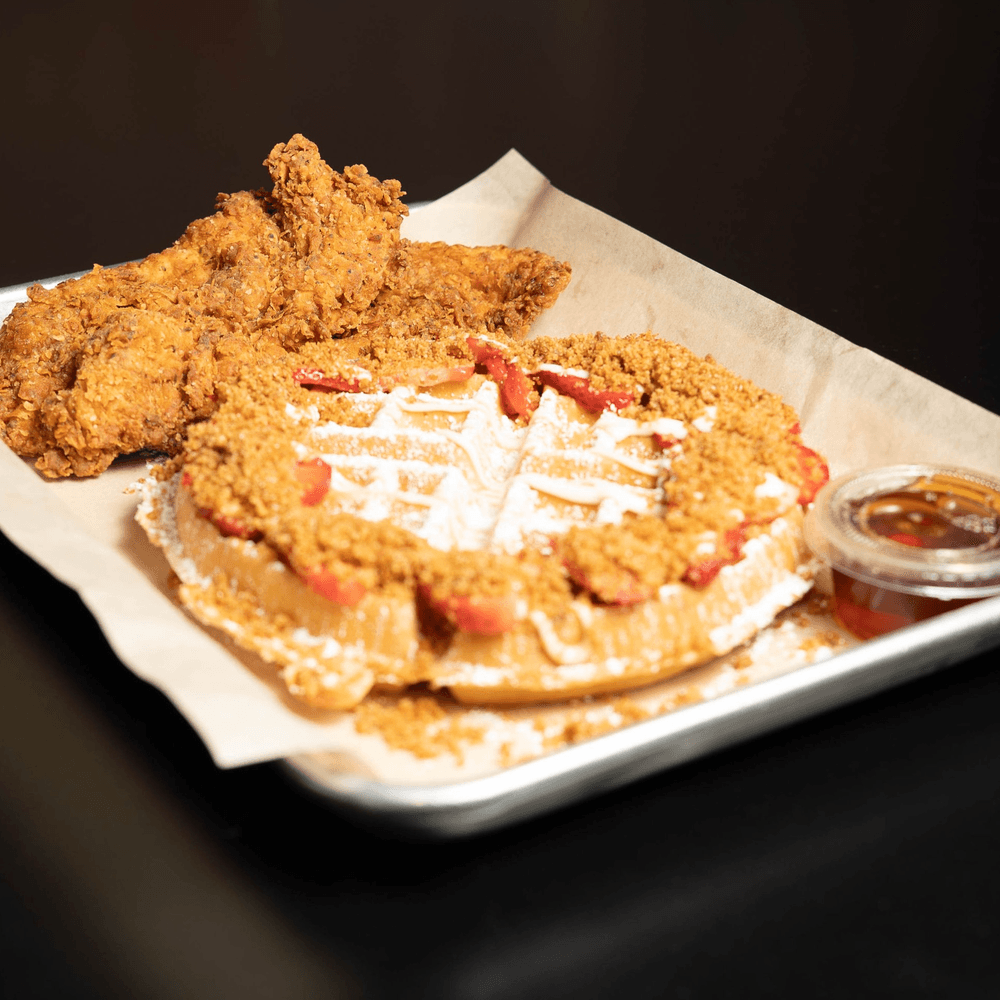 Strawberry Shortcake Waffle W\ 2 Handbreaded Chicken Tenders