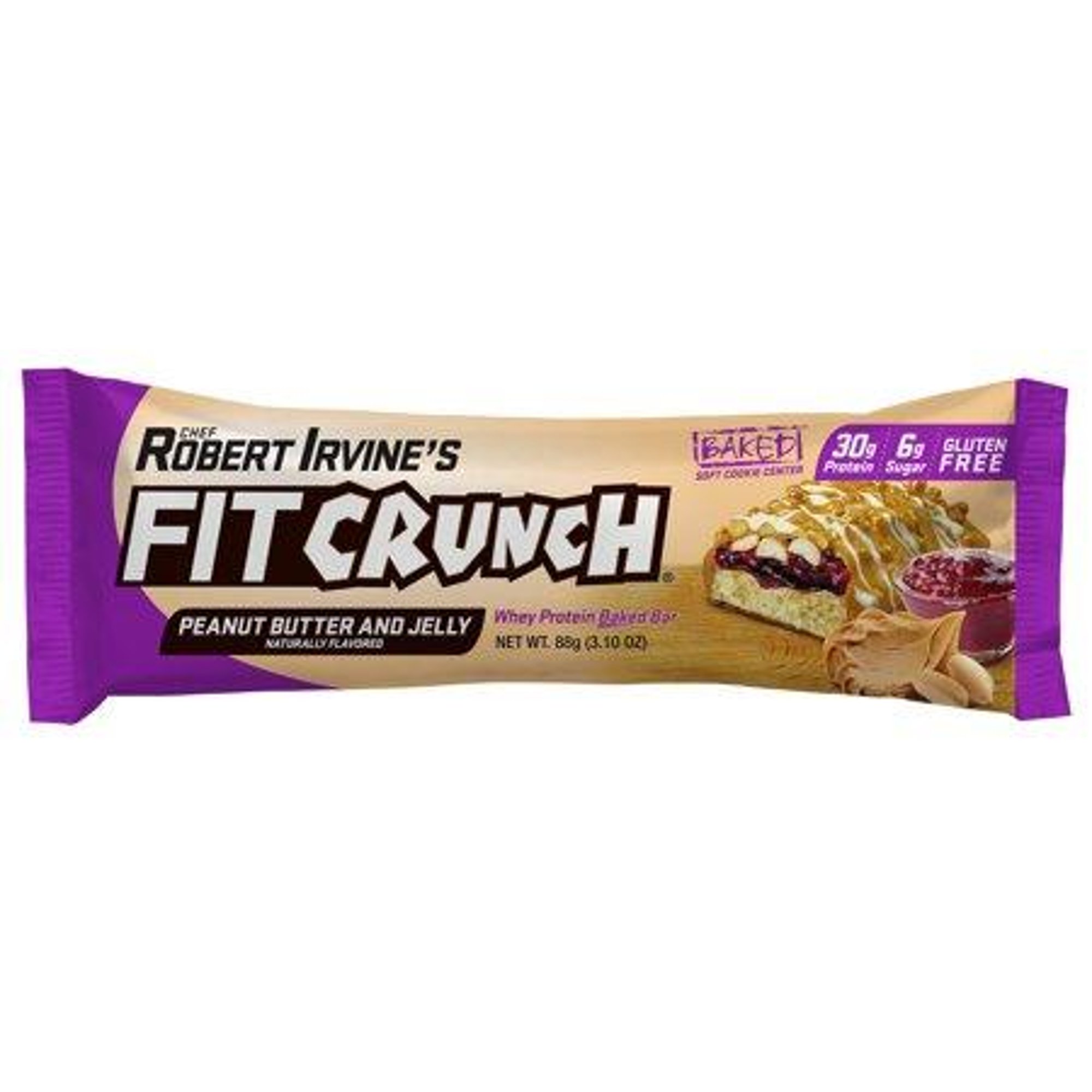 Chef Robert Irvine's FITCRUNCH Peanut Butter and Jelly, High Protein Baked Bar, 30g Protein, 3.1...