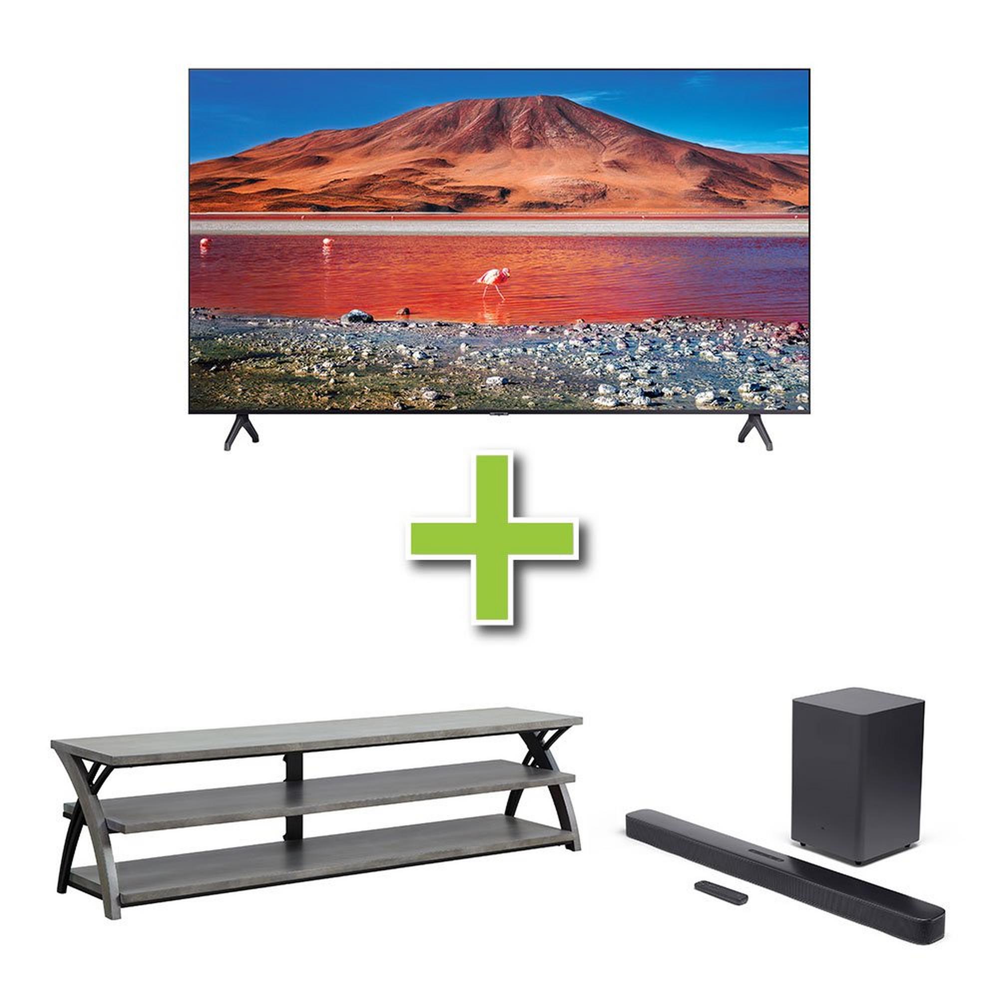 85" Samsung TV w/ Soundbar & TV Stand
