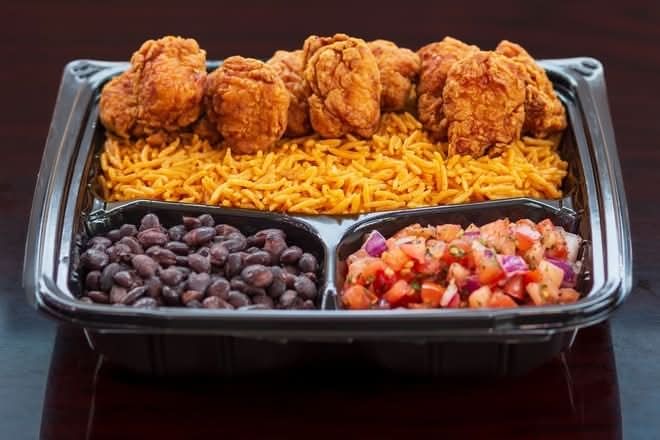 Popcorn Chicken with Rice, Bean & Salsa