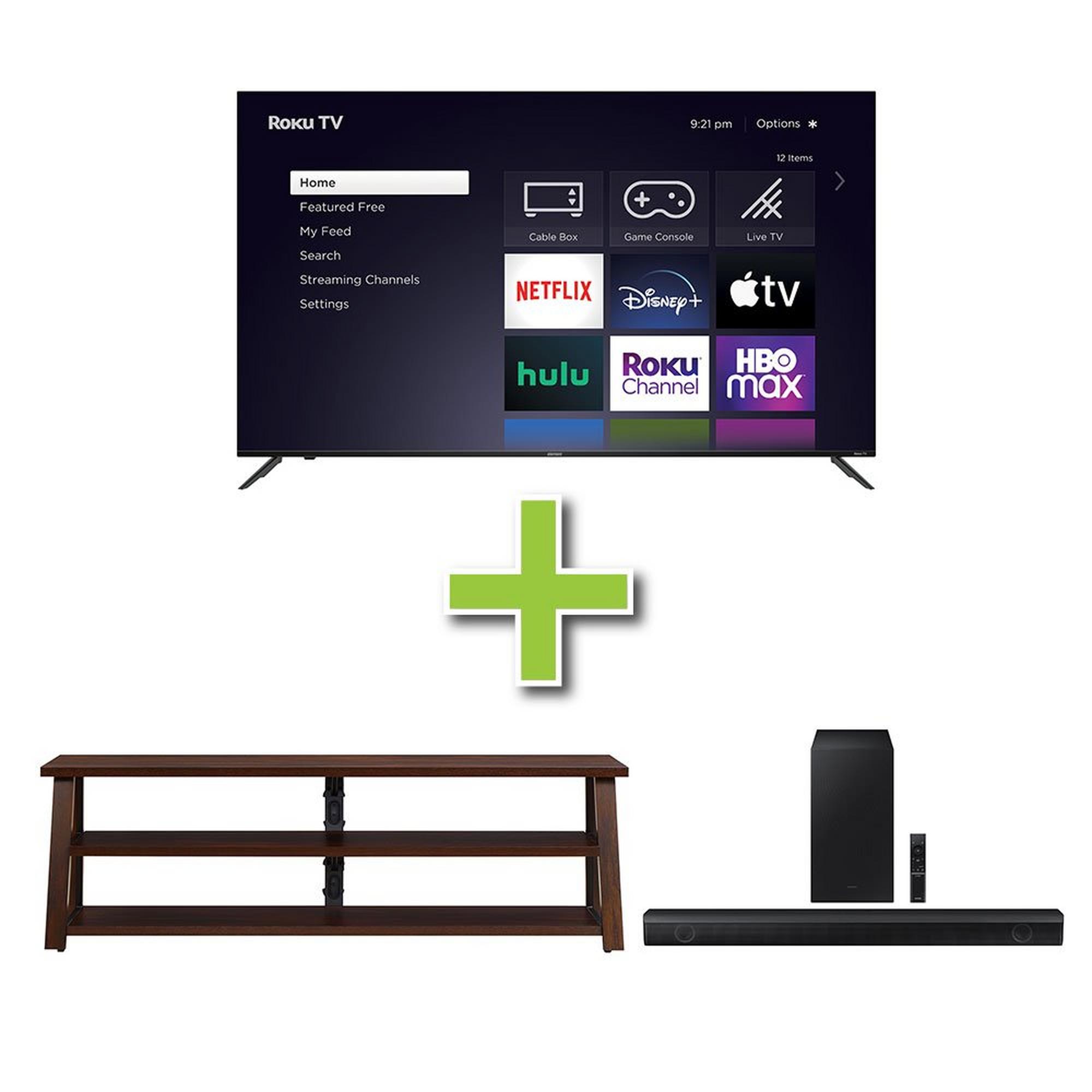 75" Element TV w/ Soundbar & TV Stand