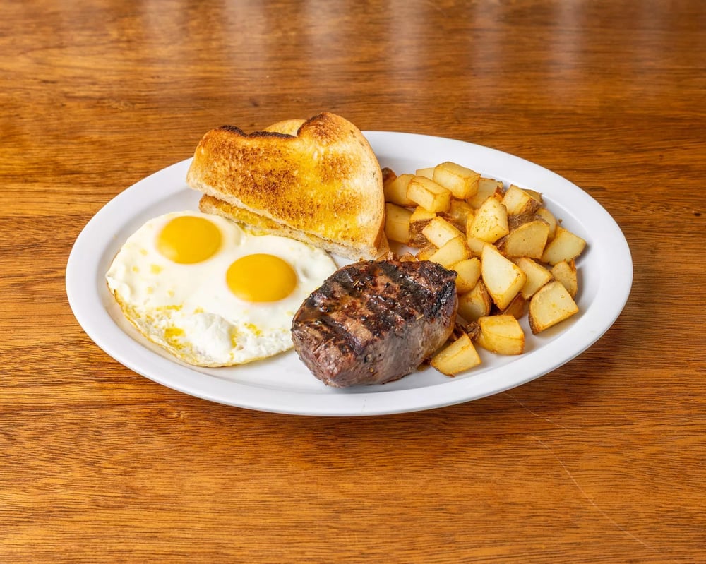 Steak & Eggs - Two Eggs Any Style with 8oz Center Cut Top Sirloin Steak