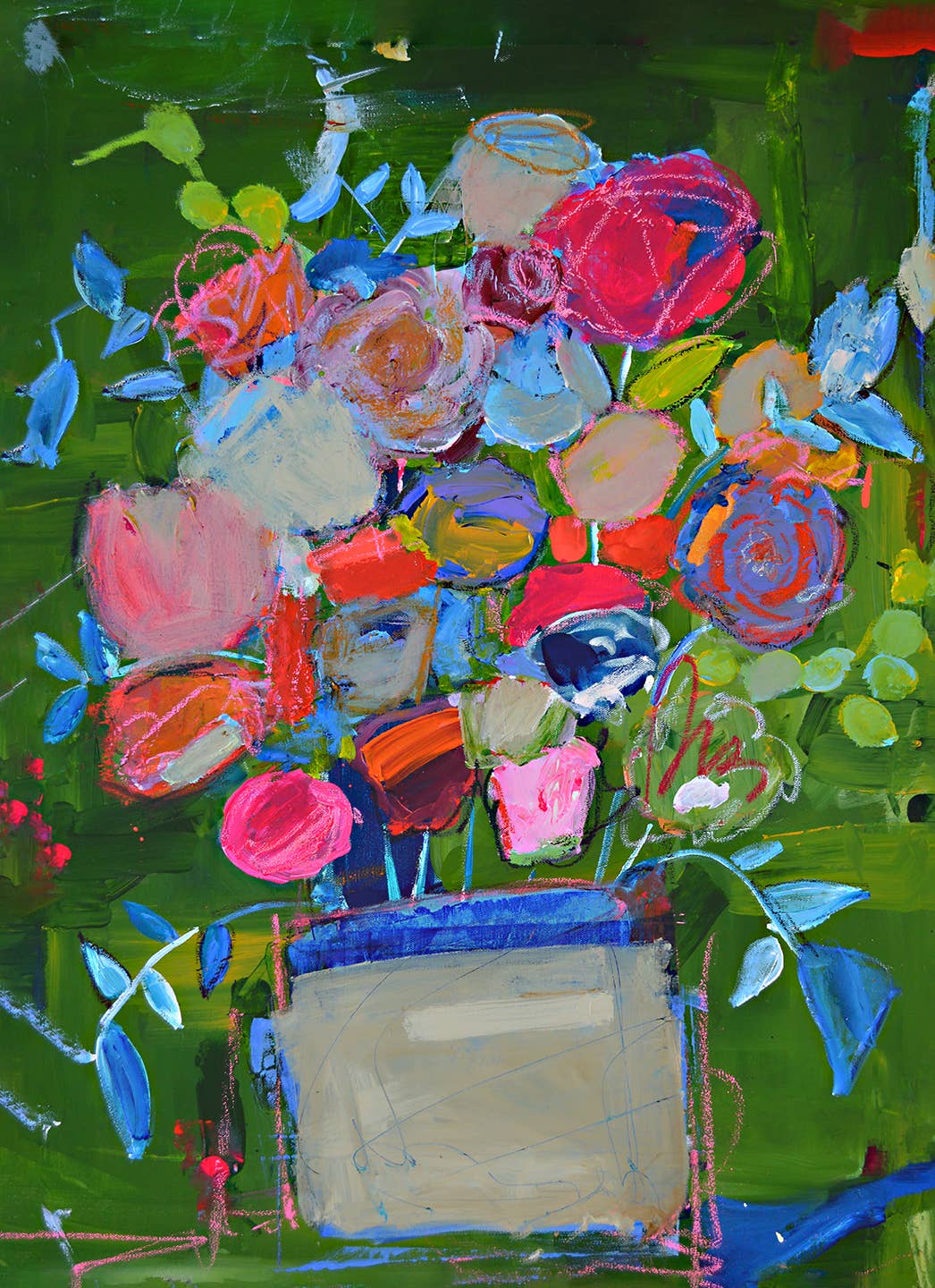 Shelley Roupas - Green Floral II: Black Frame / 16"x20"