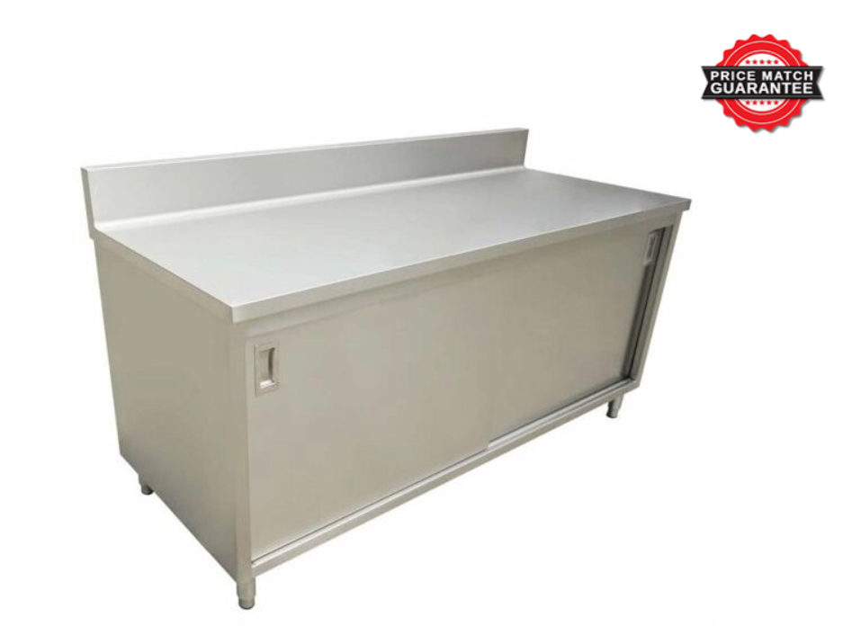 Zanduco 24" x 48" Stainless Steel Enclosed Worktable with Cabinet, Sliding Doors and Backsplash
