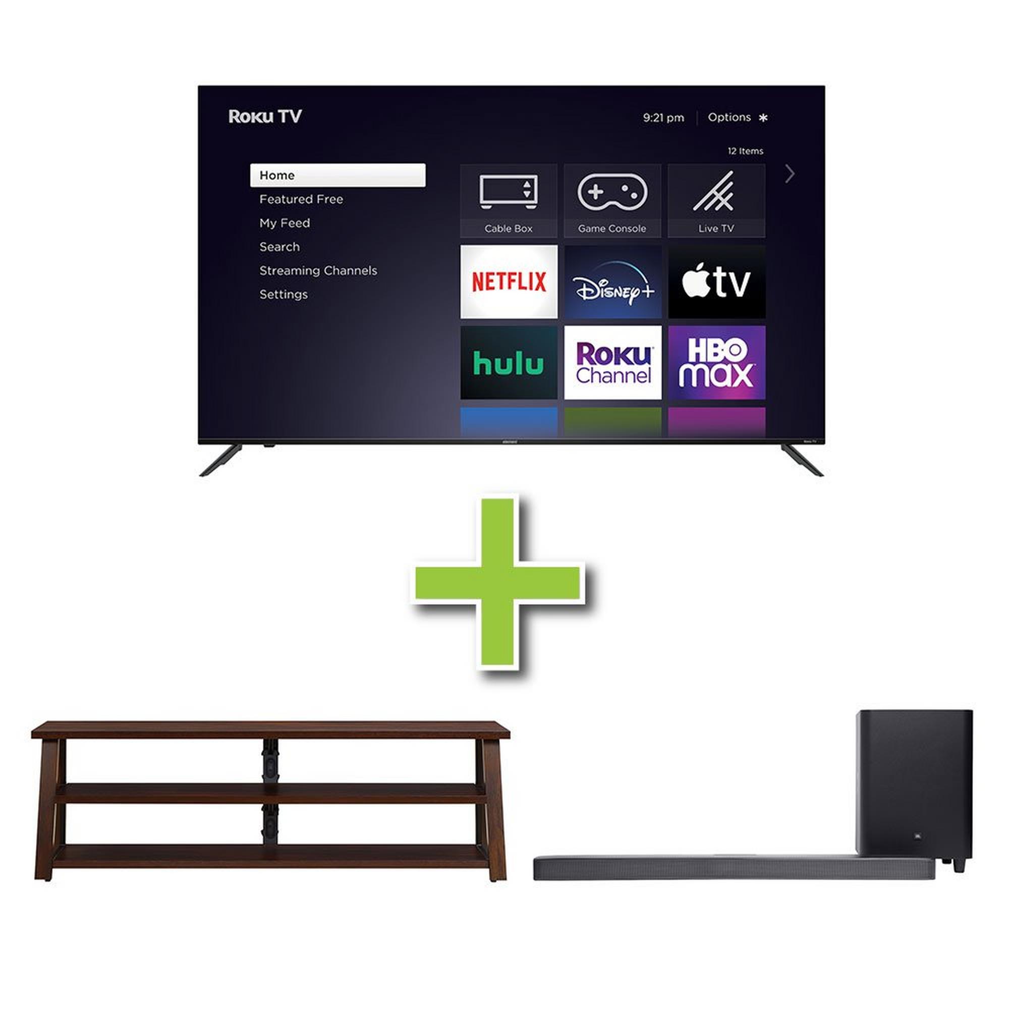 75" Element TV w/ Soundbar & TV Stand