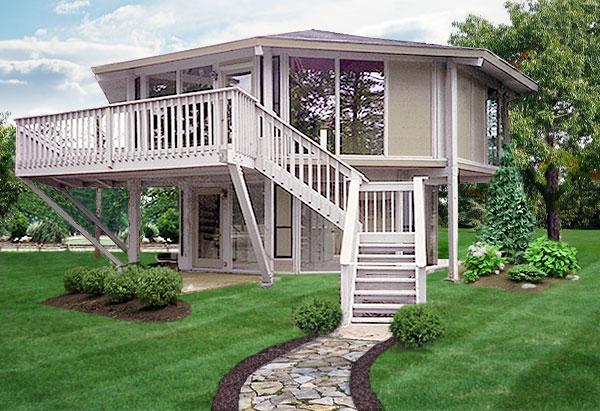 With room for the whole family, this two-story home, built in Myrtle Beach, SC, features a unique cantilevered design and low-maintenance exterior finish materials to protect it from the harsh coastal climate.