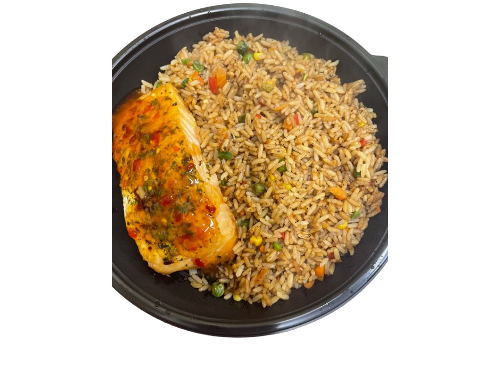 Grilled Salmon 8oz Sweet Chili W/ Veggie Rice