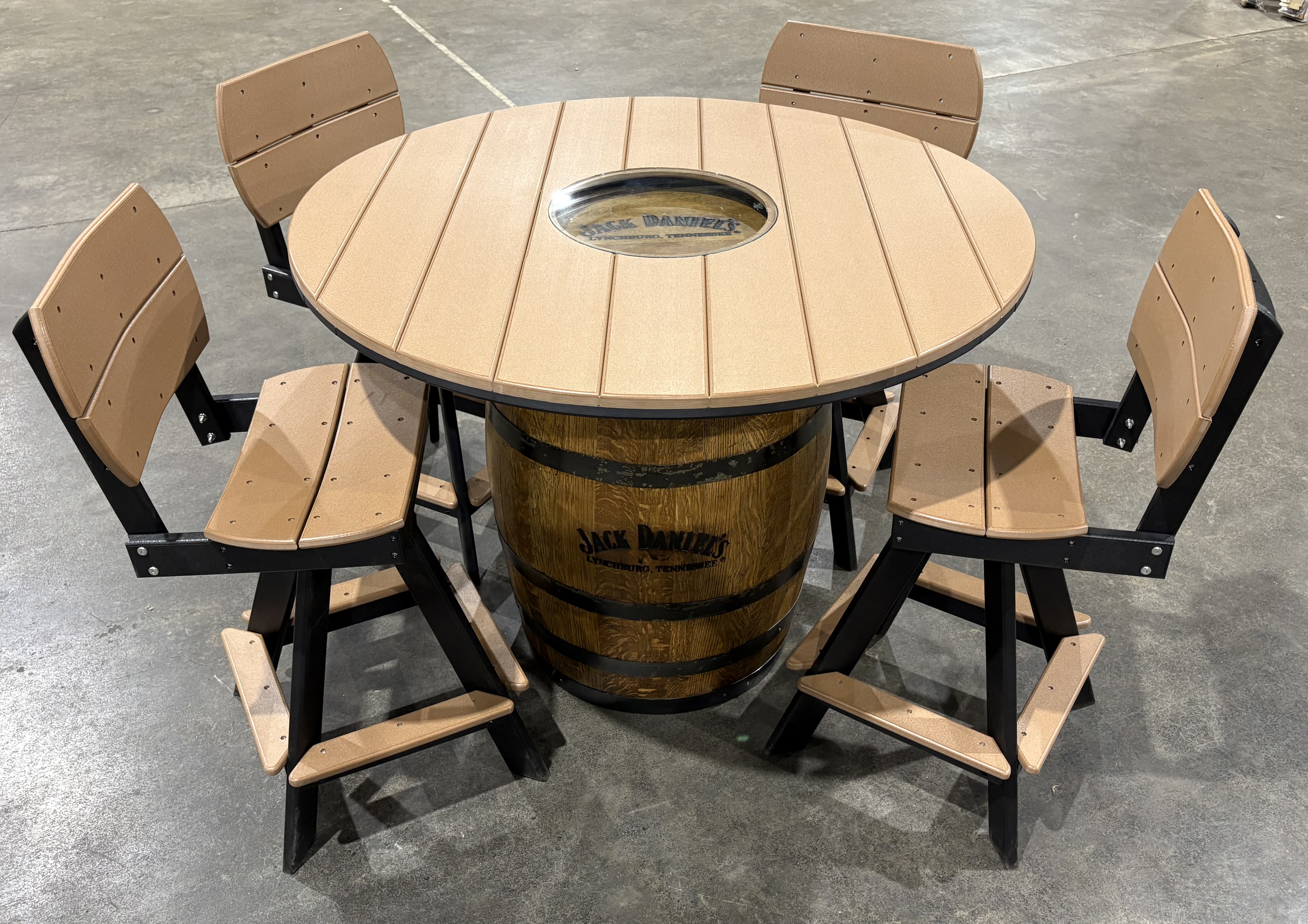 Amish Jack Daniels Outdoor Polywood Whiskey Barrel Set