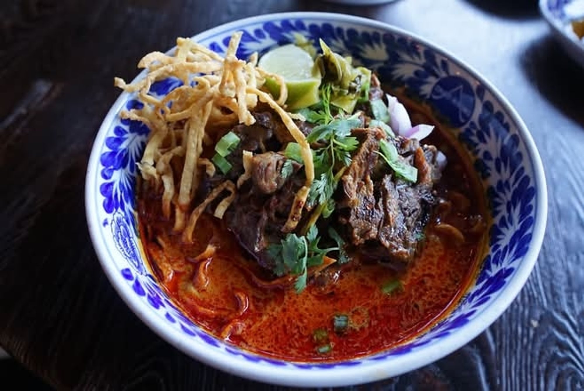 Khao Soi Beef Cheeks with Egg Roll